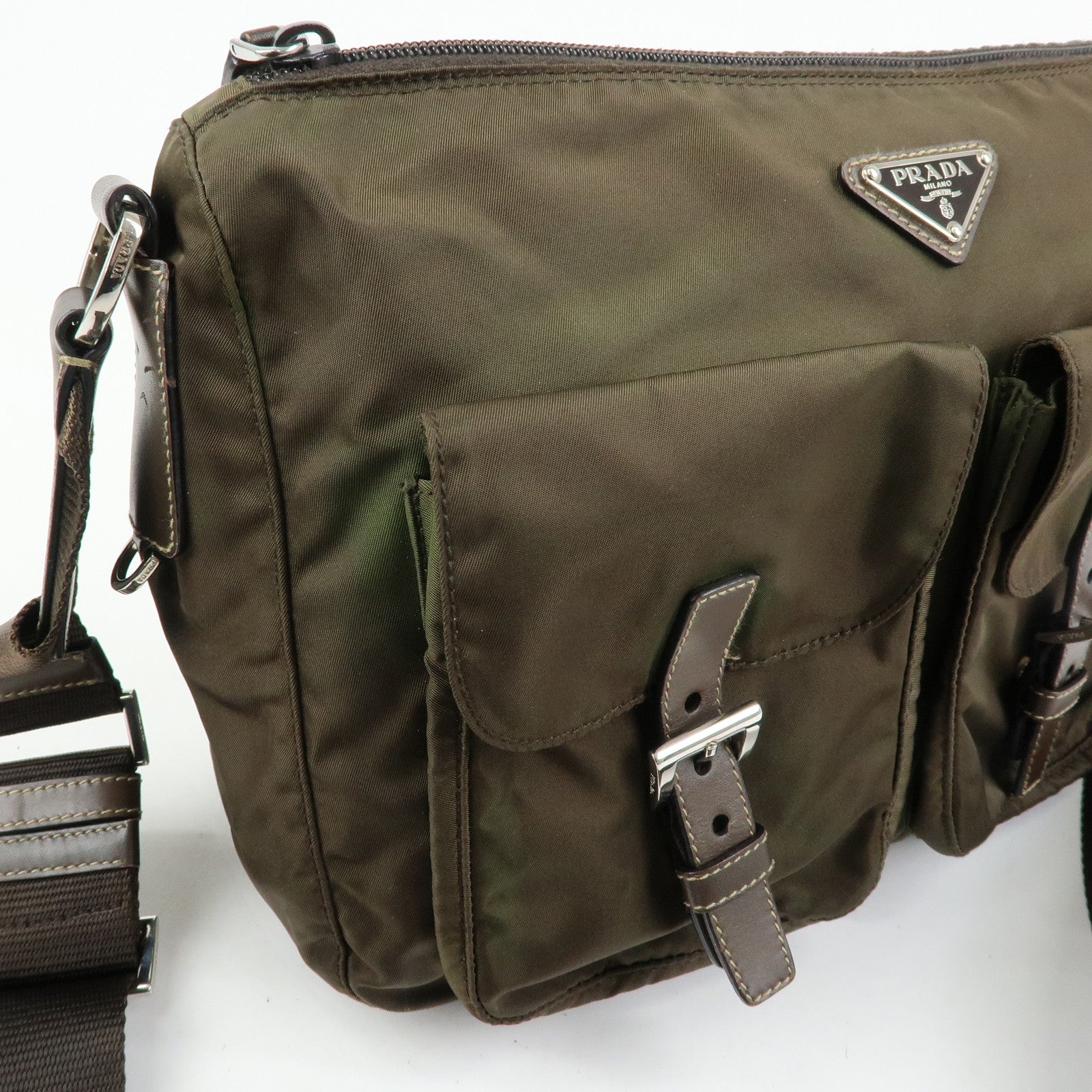 PRADA Tessuto Triangle Logo Shoulder Bag Crossbody Bag TST Khaki