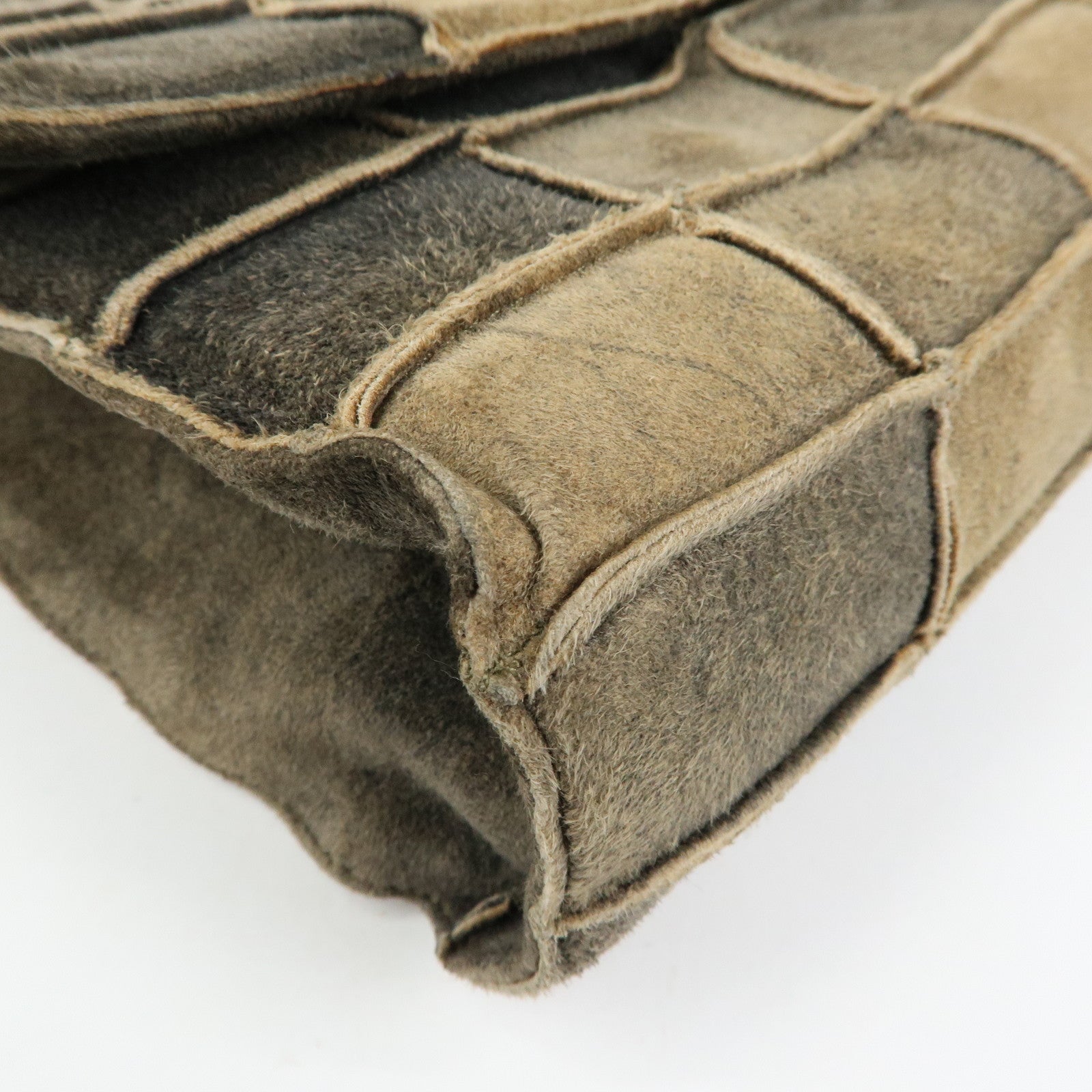 CHANEL Chanel 2.55 Suede Patchwork Chain Shoulder Bag Gray Brown