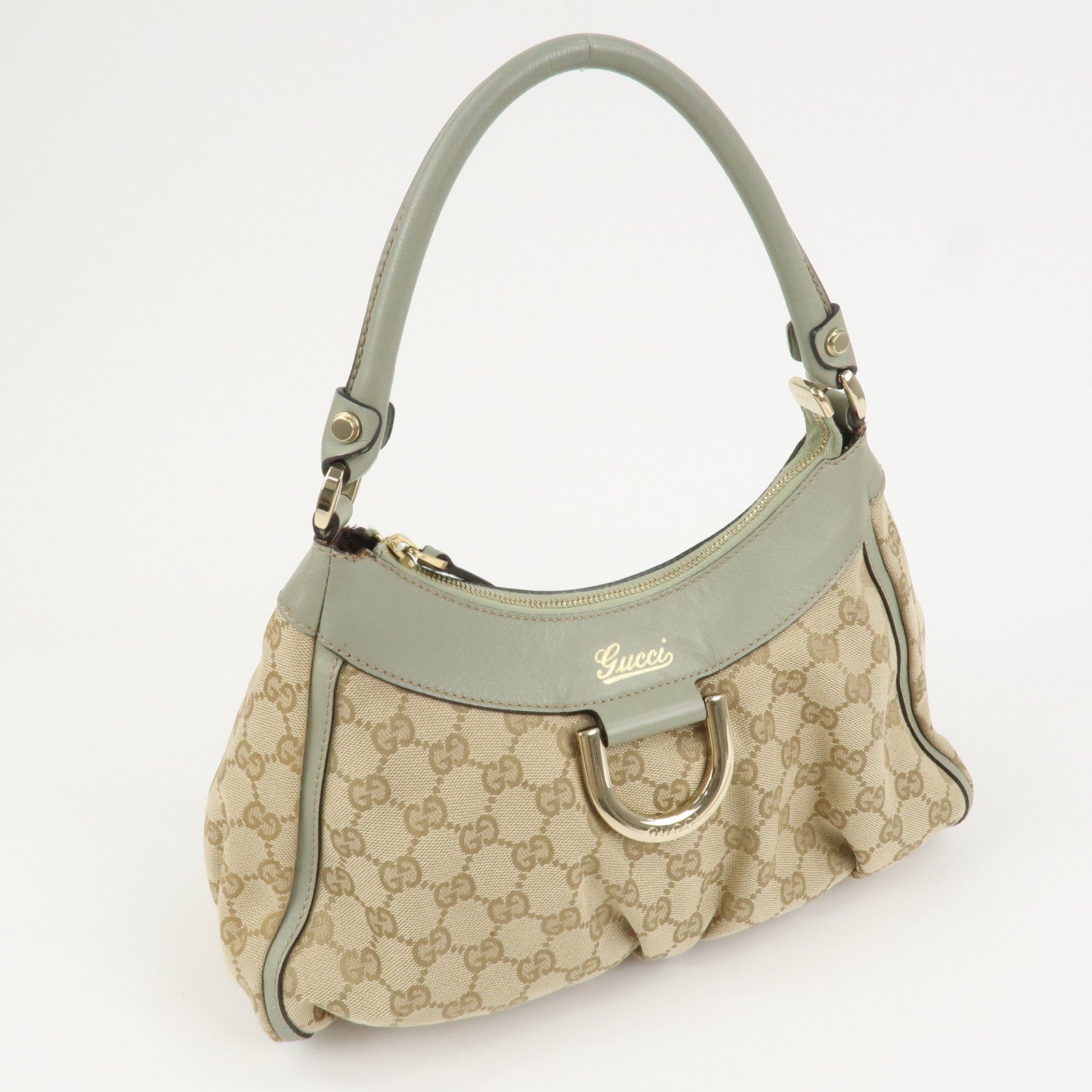 GUCCI Abbey GG Canvas Leather Shoulder Hand Bag Beige Green 190525