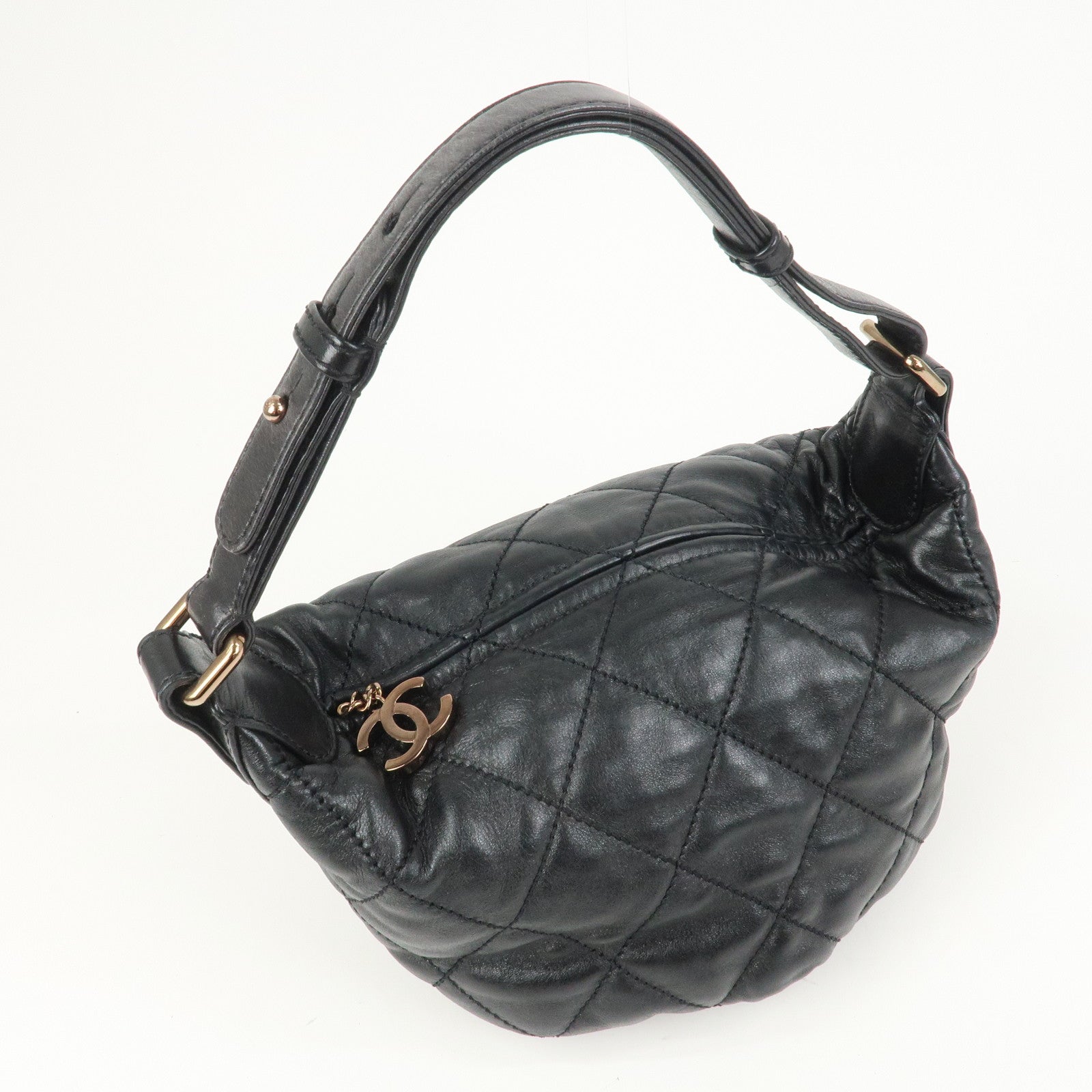 CHANEL Matelasse COCO Mark Lamb Skin Shoulder Bag Hand Bag Black