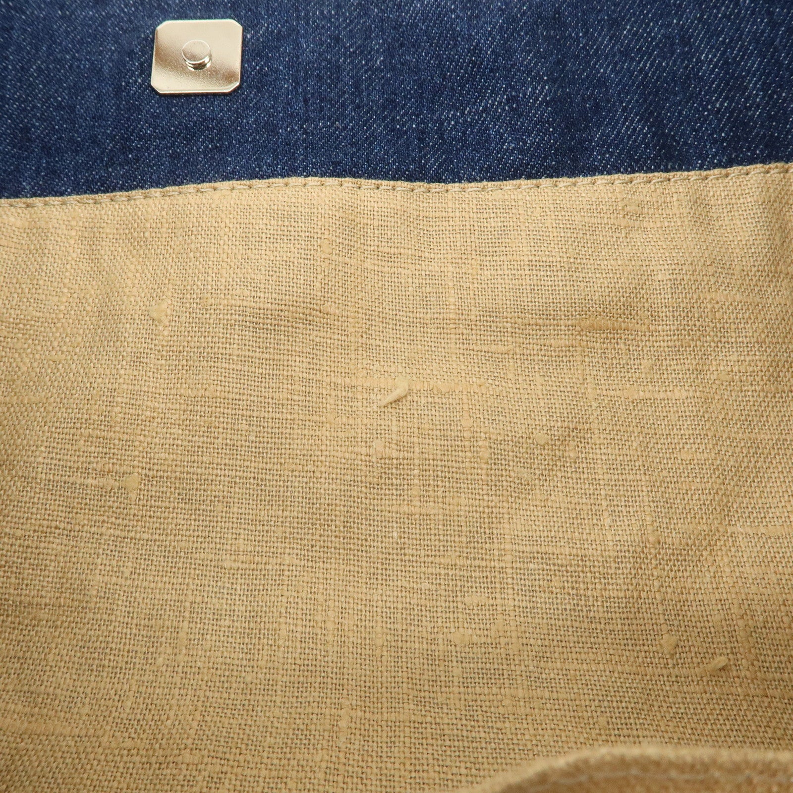 FENDI Denim Tote Bag Hand Bag Logo Charm Navy