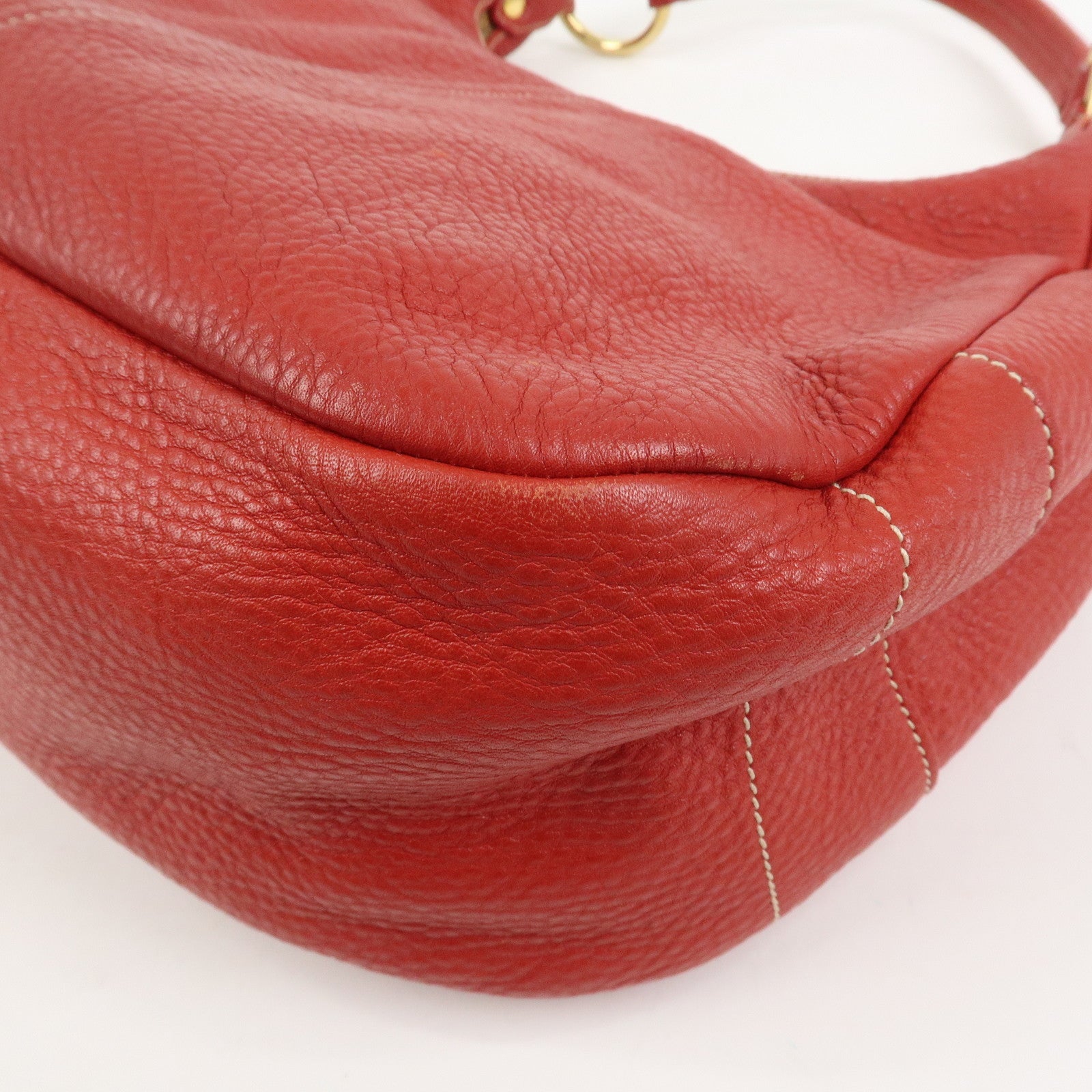 PRADA Logo Leather Shoulder Bag Hand Bag Red BR4373