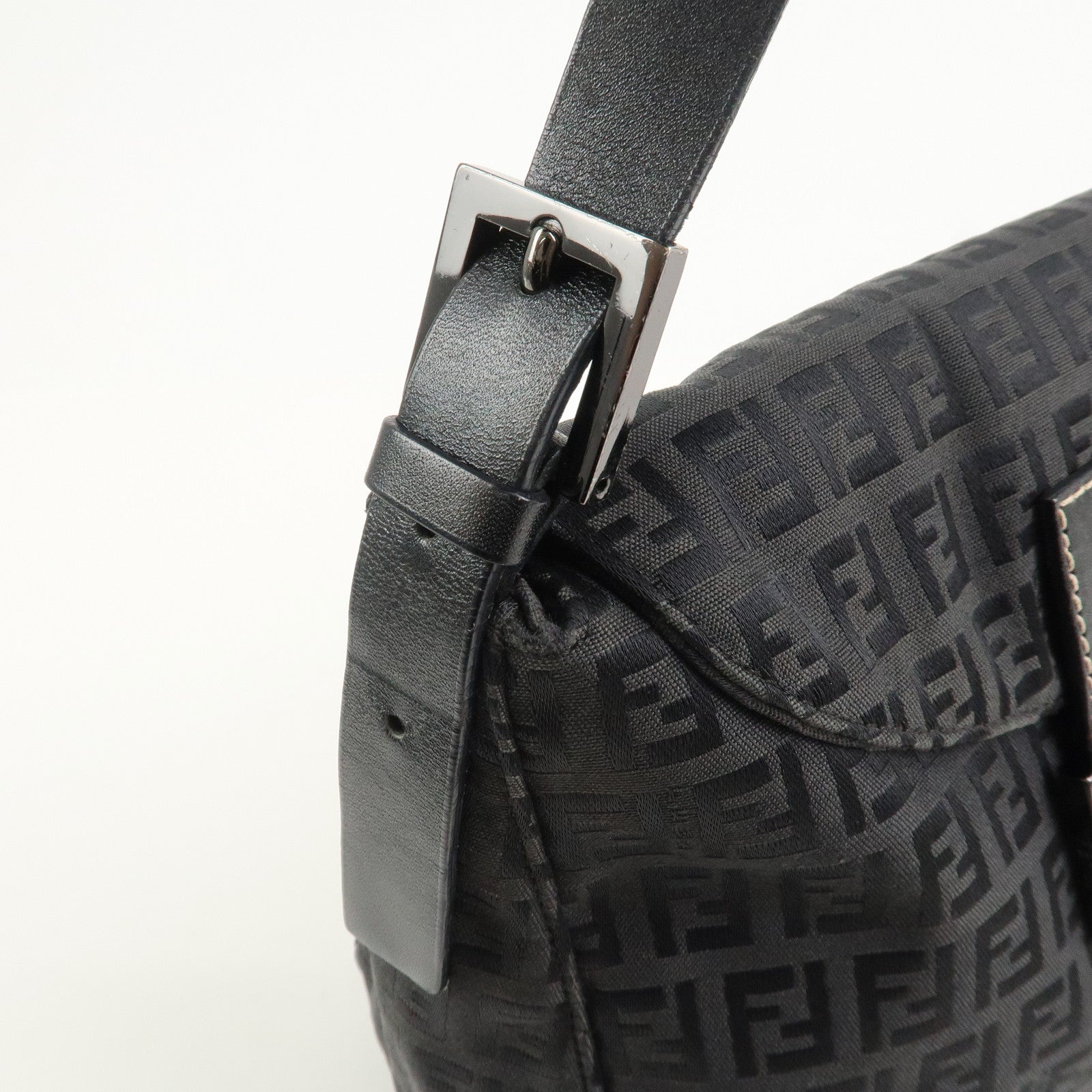 FENDI Mamma Baguette Zucchino Canvas Leather Shoulder Bag 8BR004