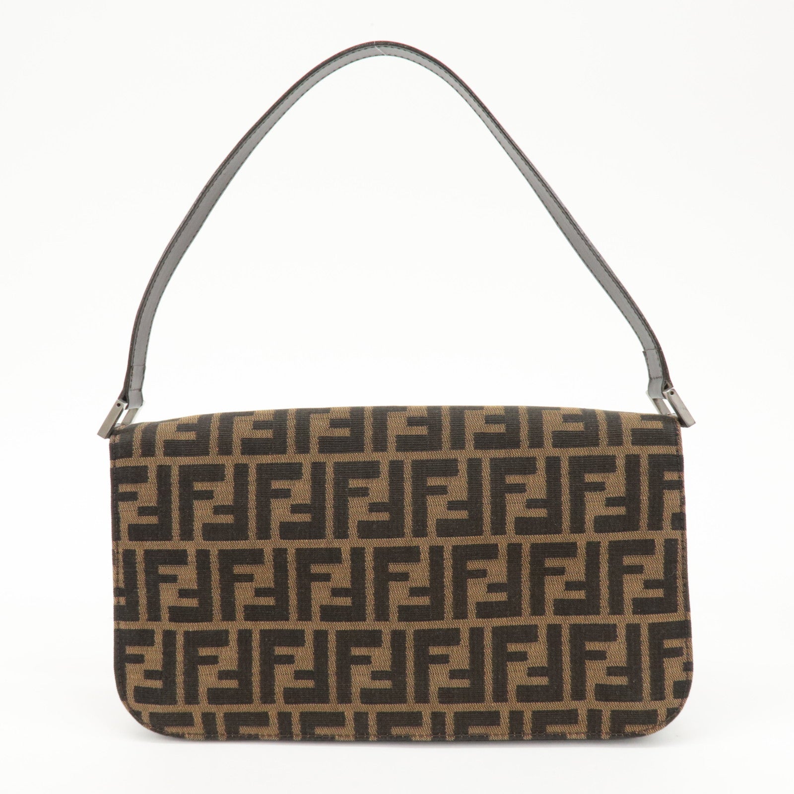 FENDI Zucca Canvas Leather Shoulder Bag Brown Black 0916322 Used