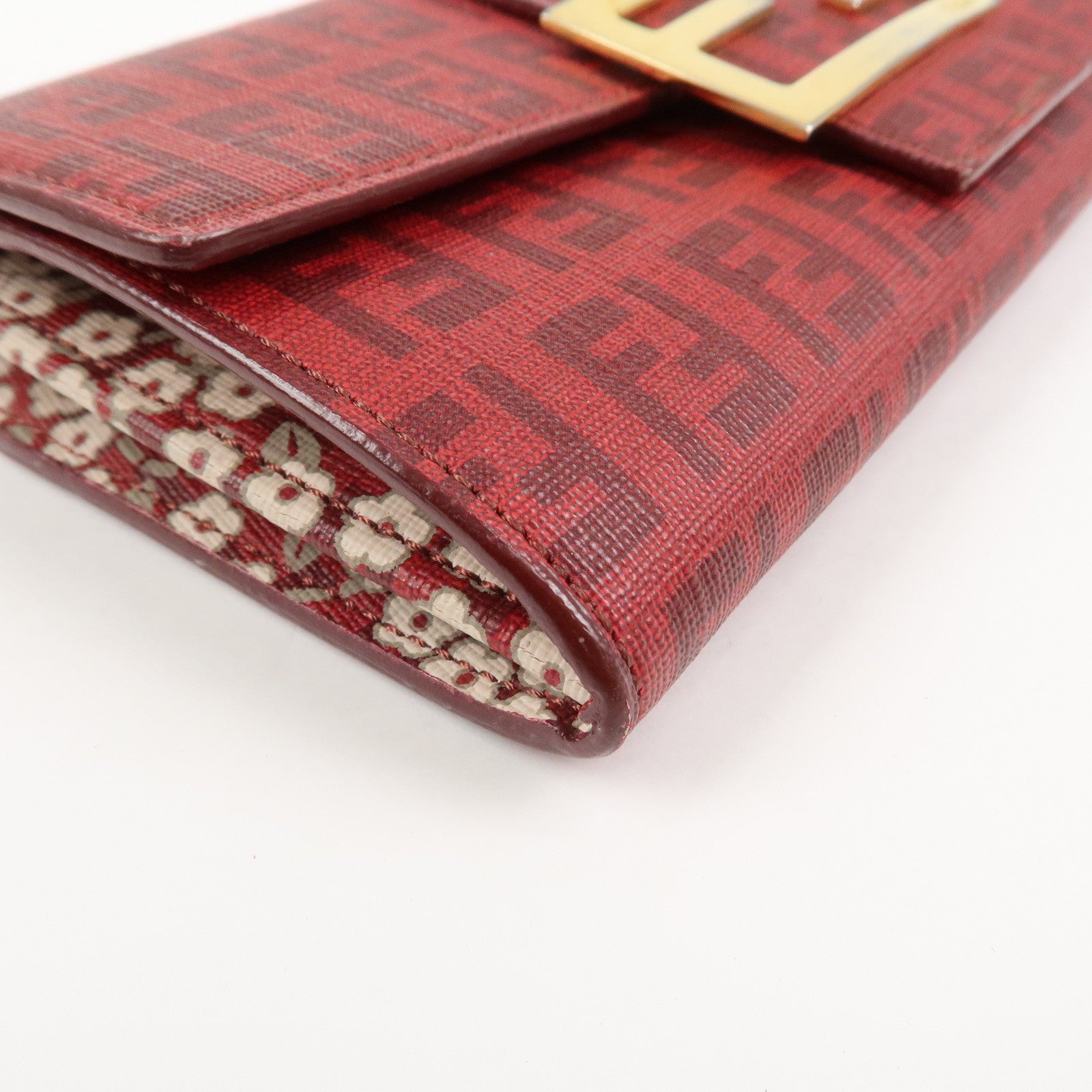 FENDI Zucchino Logo PVC Coating Canvas Bi-Fold Wallet Red