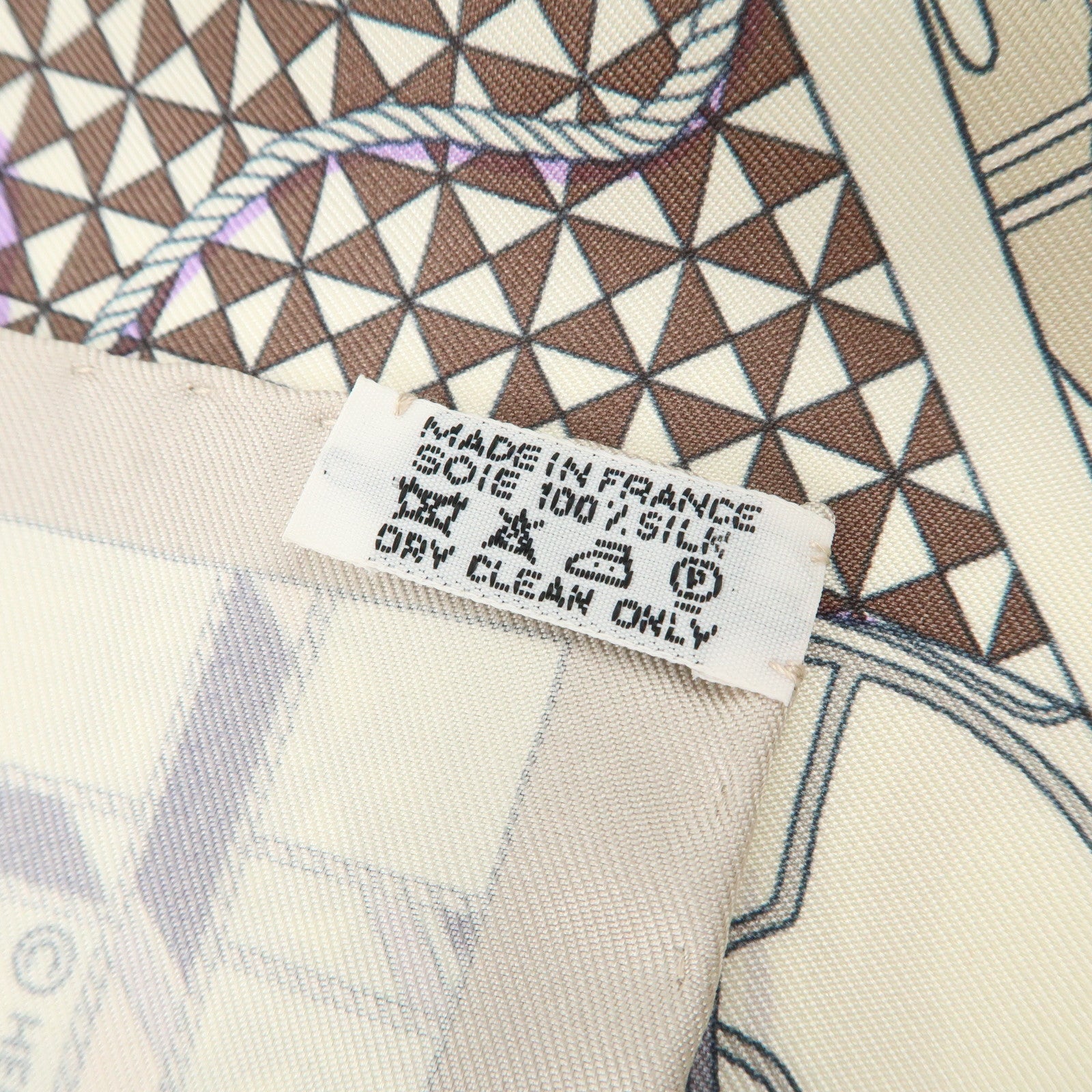 HERMES Carre 90 Silk 100% Scarf VOYAGE au LONGCOURS Ivory Used