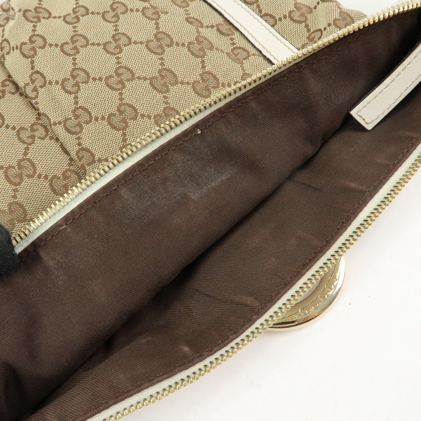 GUCCI Abbey GG Canvas Leather Shoulder Bag Beige White 203257