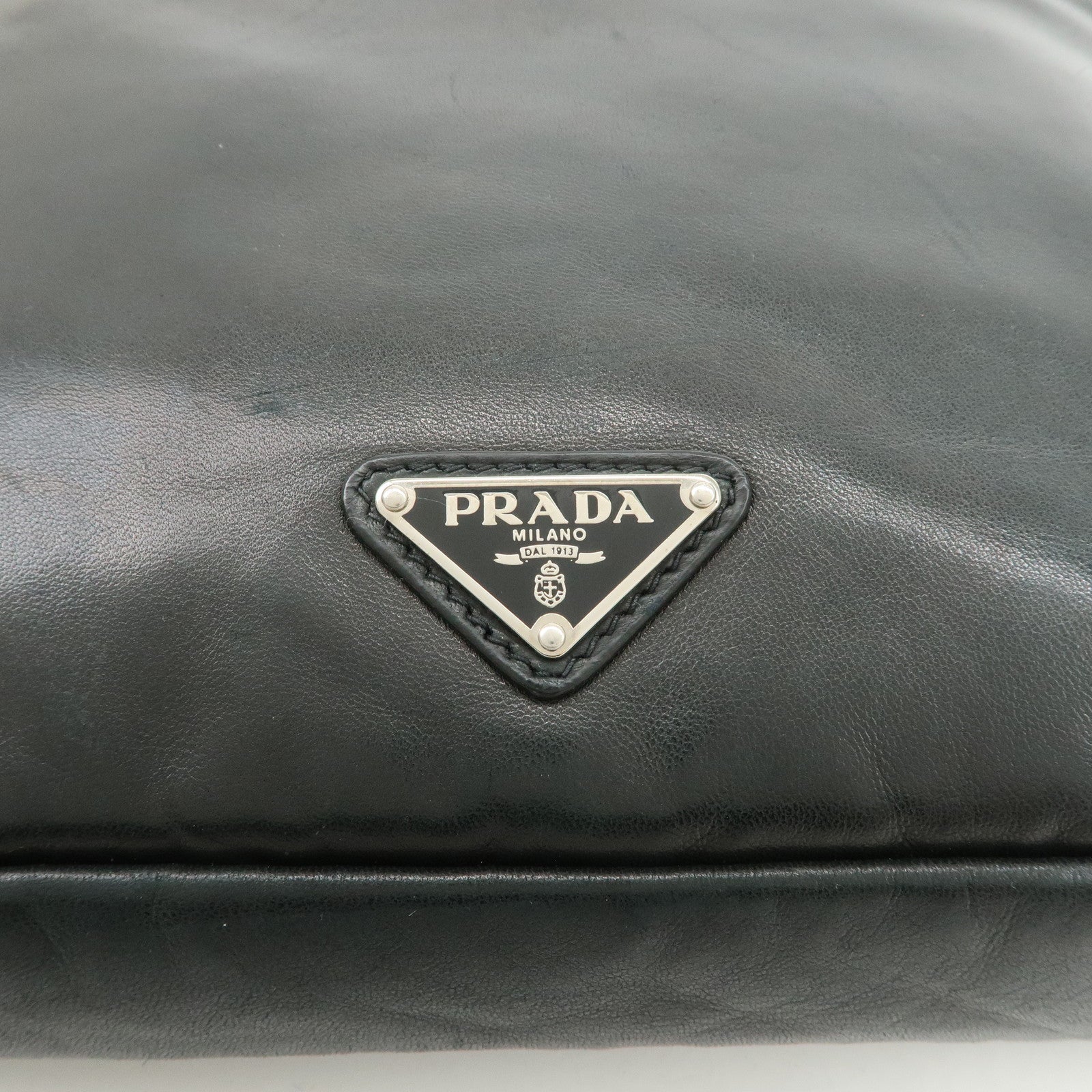 PRADA Triangle Logo Lamb Skin Canvas Shoulder Crossbody Bag Black