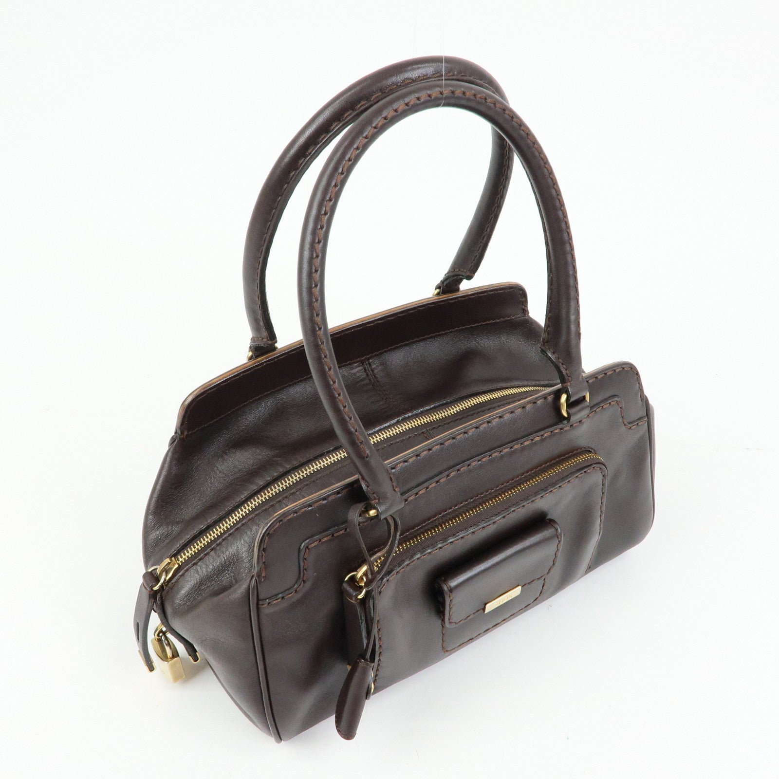 TOD'S Logo Leather Shoulder Bag Hand Bag Brown