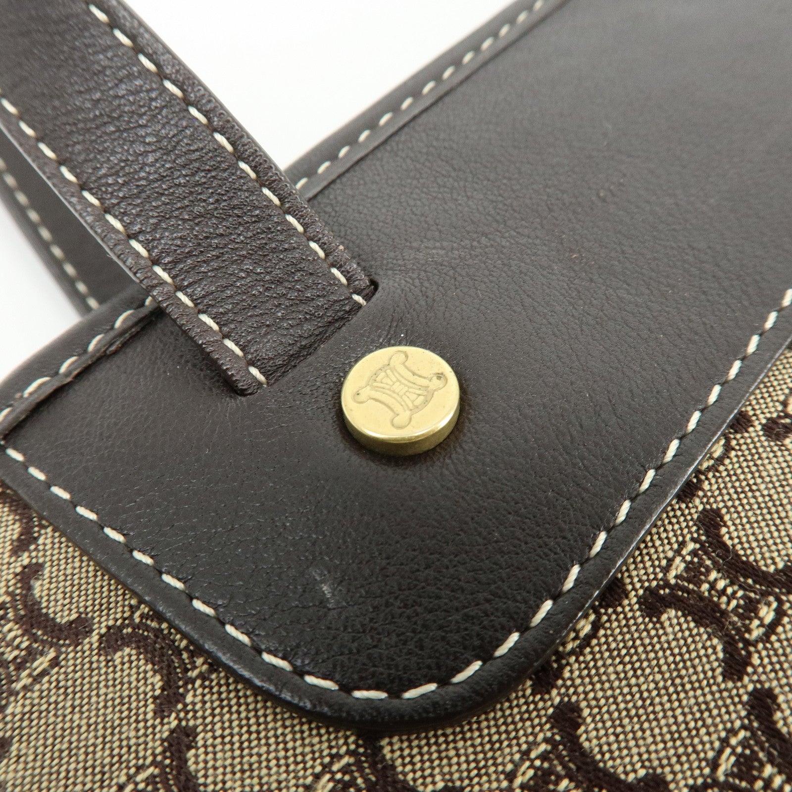 CELINE Macadam Canvas Leather Hand Bag Brown Beige