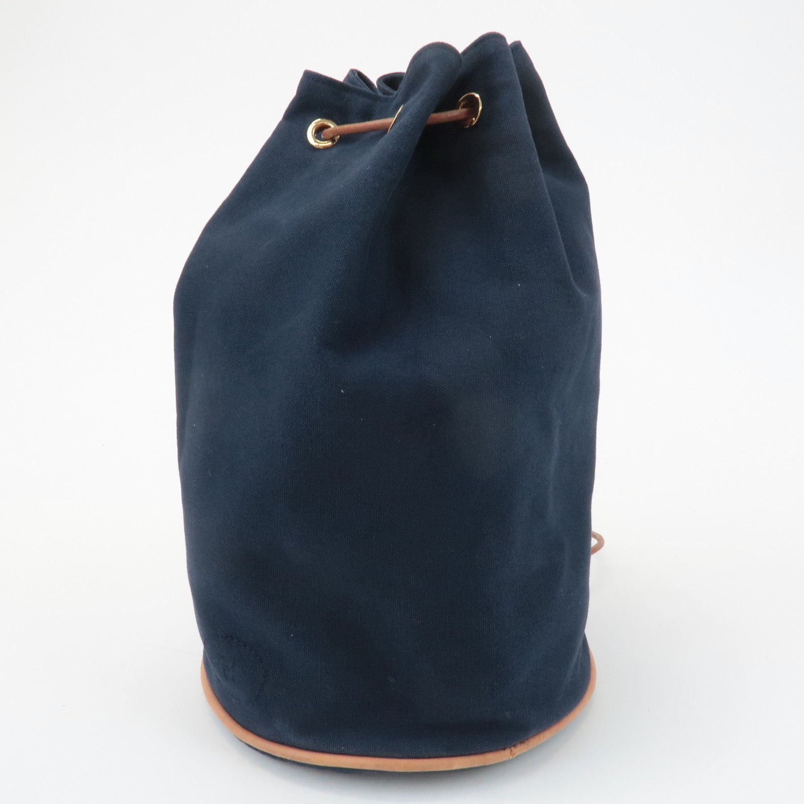 HERMES Canvas Leather Porochon Mimil PM Drawstring Shoulder Bag Used