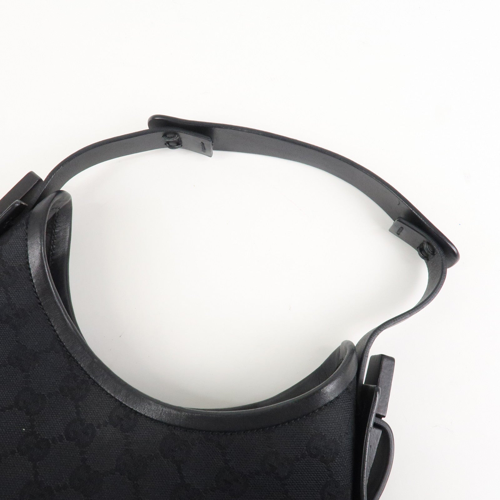 GUCCI GG Canvas Leather Shoulder Bag Hand Bag Black 107752 Used