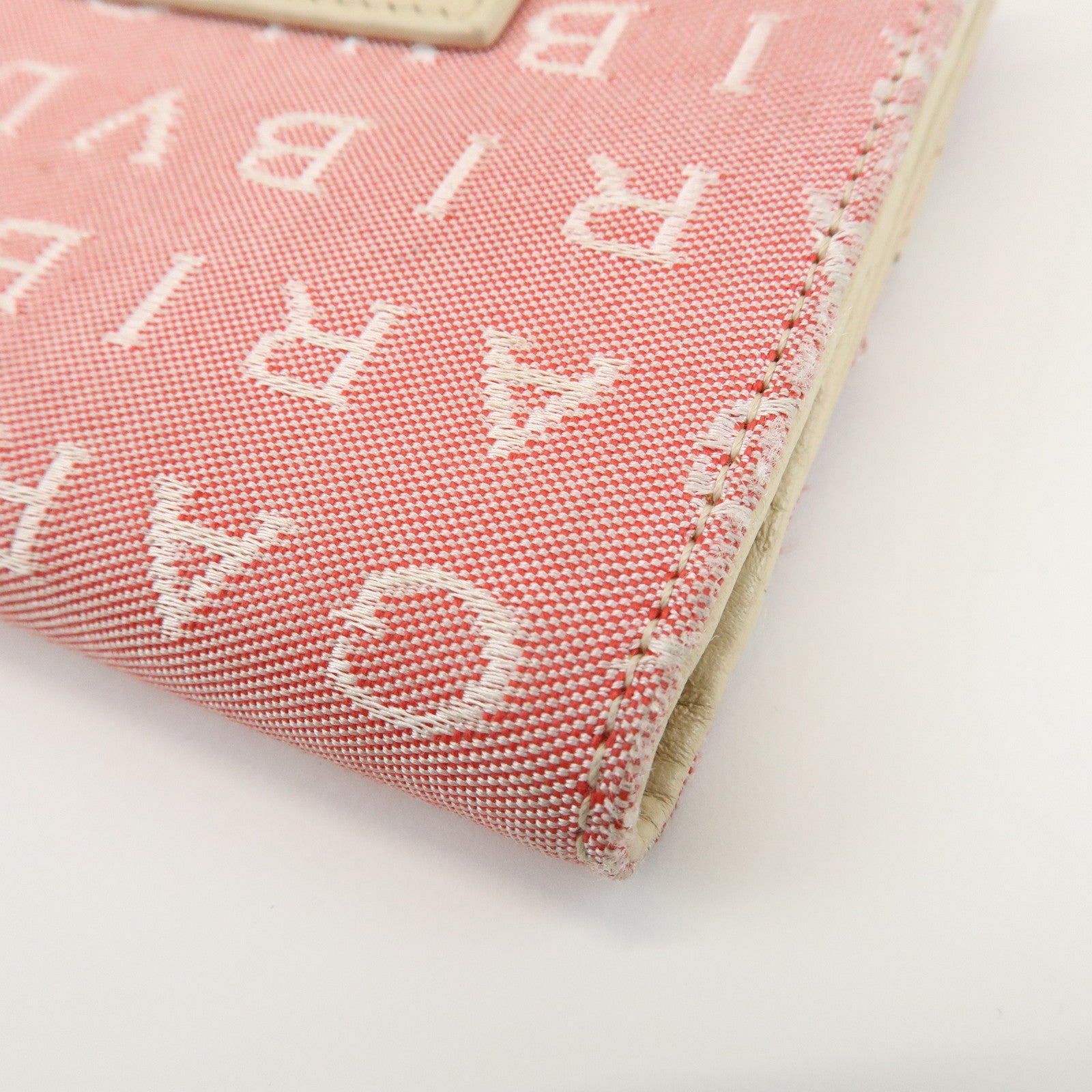 BVLGARI Logo Mania Canvas Leather Compact Wallet Pink Ivory