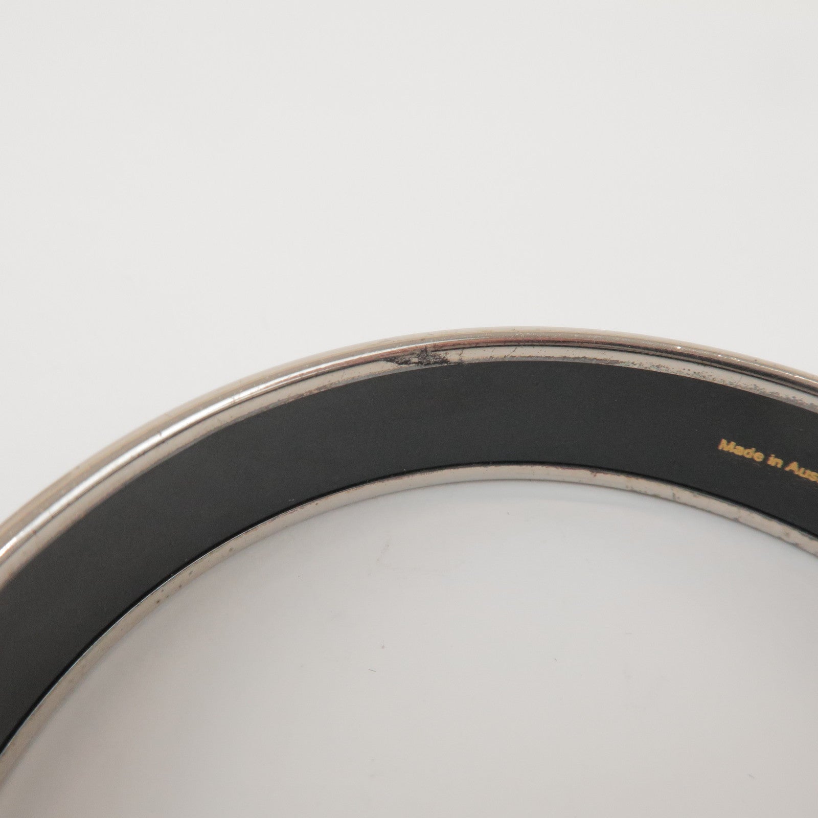 HERMES Email MM Bangle Plated Bracelet Ivory Silver