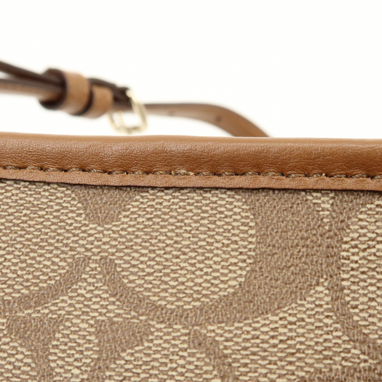 COACH Signature PVC Coated Canvas Leather Shoulder Bag Beige Brown