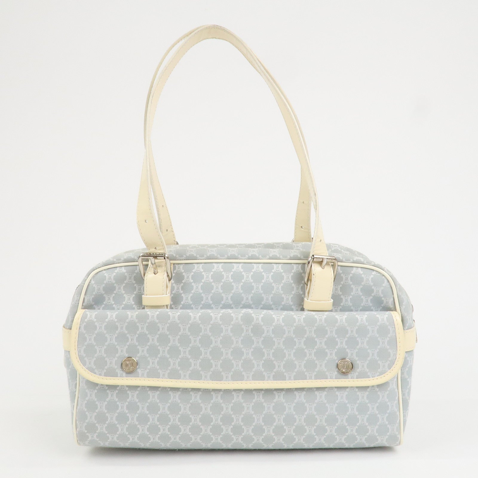 CELINE Macadam Canvas Leather Shoulder Bag Hand Bag Blue Ivory