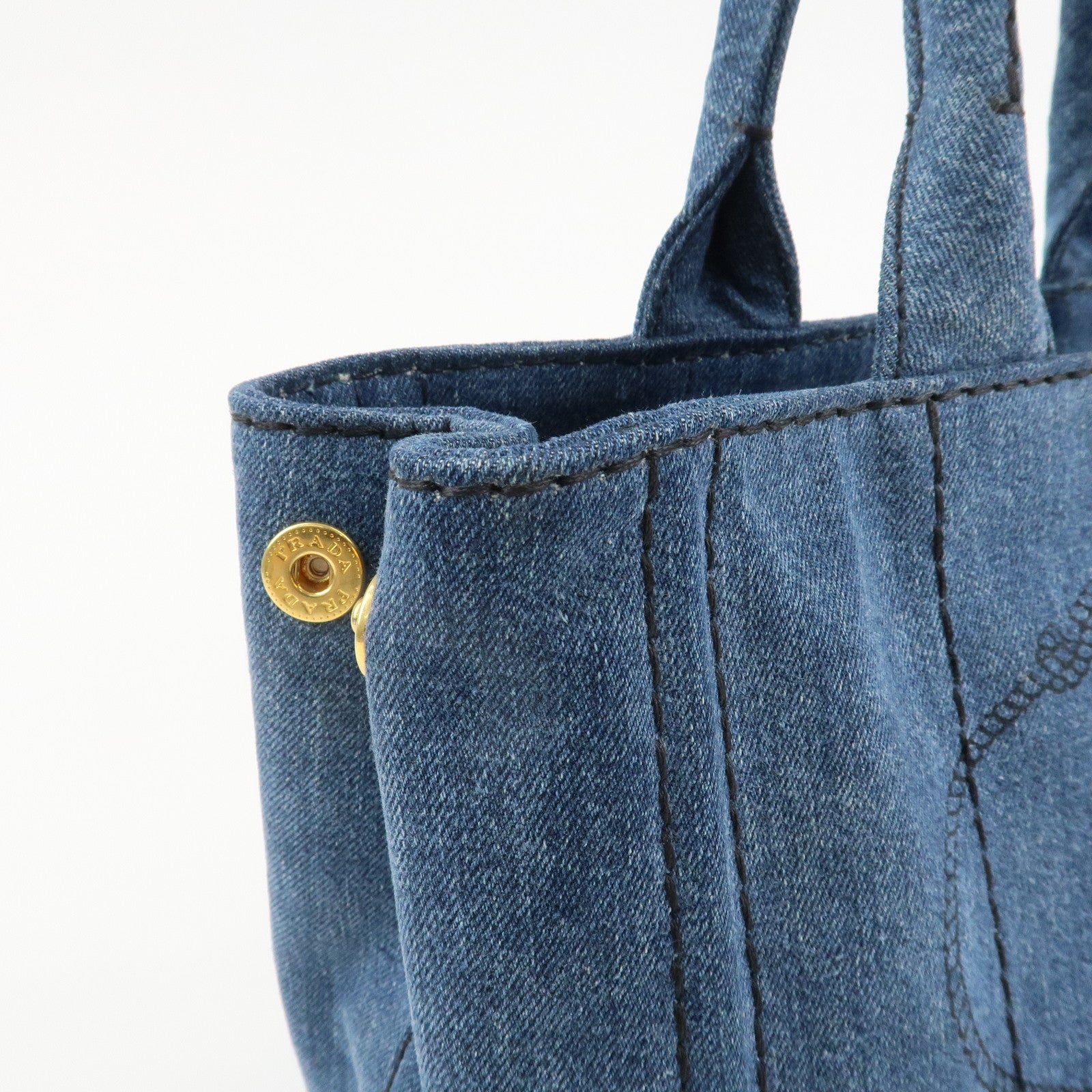 PRADA Logo Canapa Mini Denim 2Way Tote Bag Shoulder Bag Blue 1BG439 Used