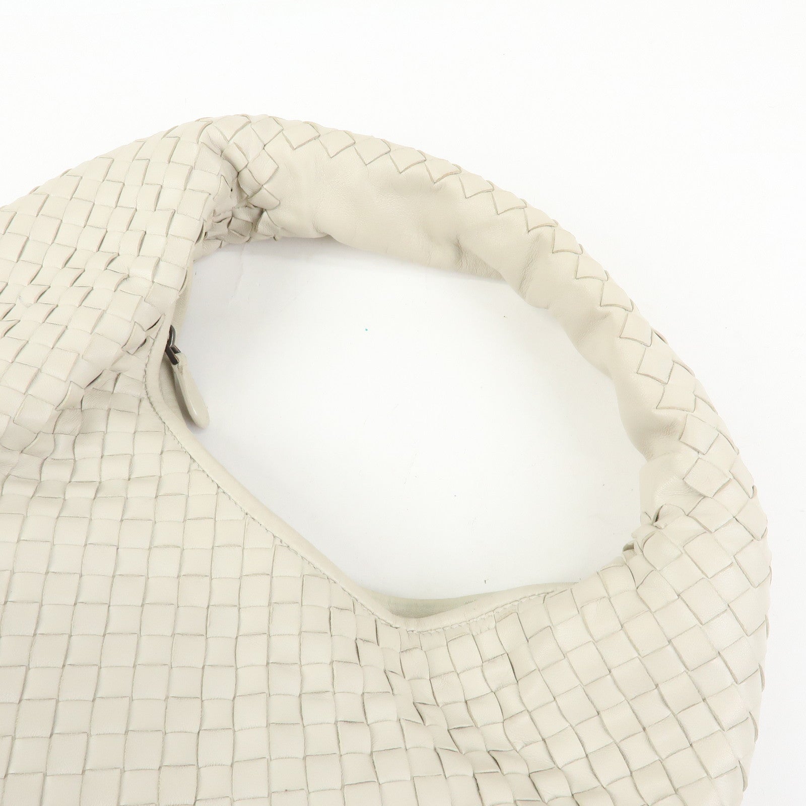 BOTTEGA VENETA Hobo Intrecciato Leather Shoulder Bag Ivory 232499