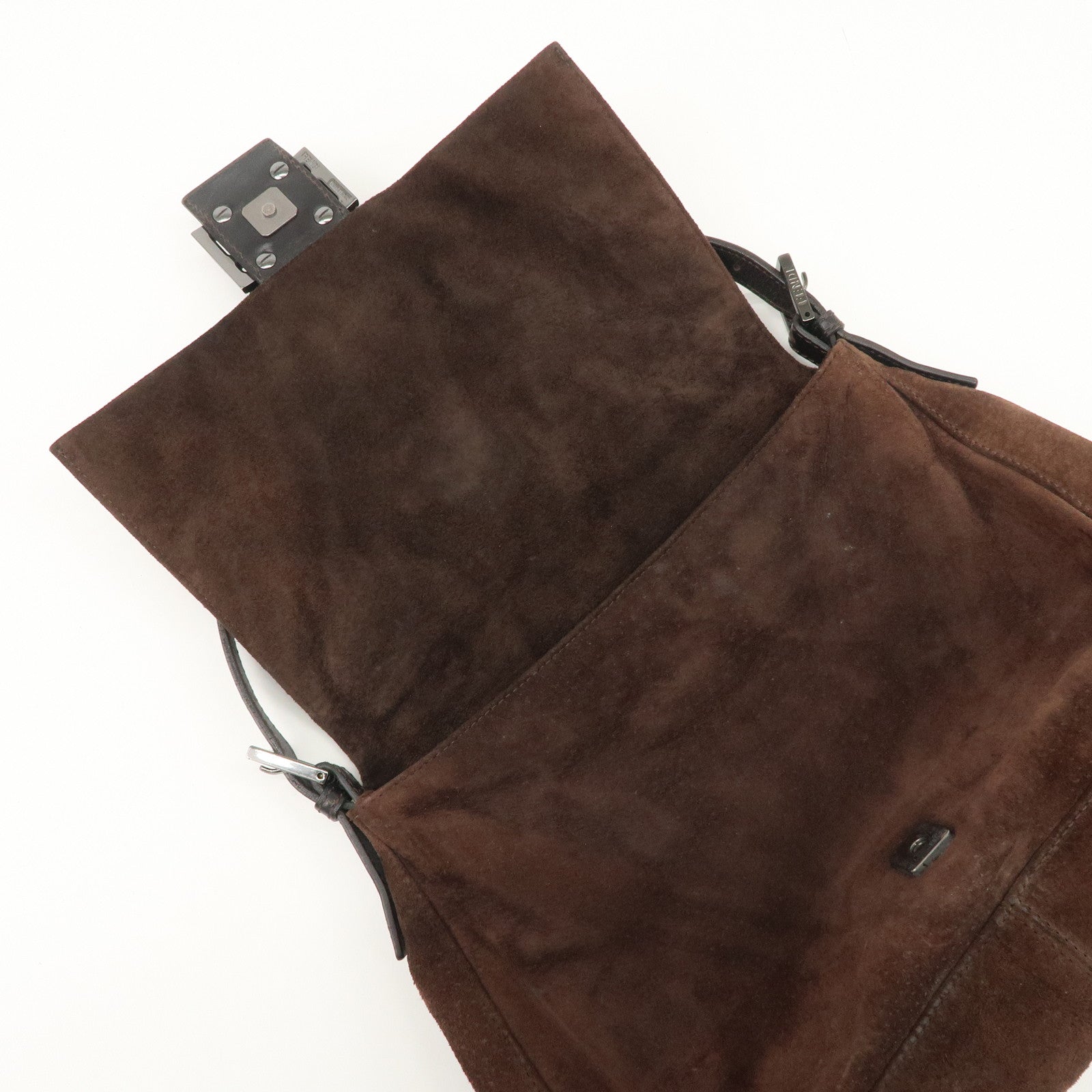 FENDI Mamma Baguette Suede Shoulder Bag Dark Brown 8BR001 Used