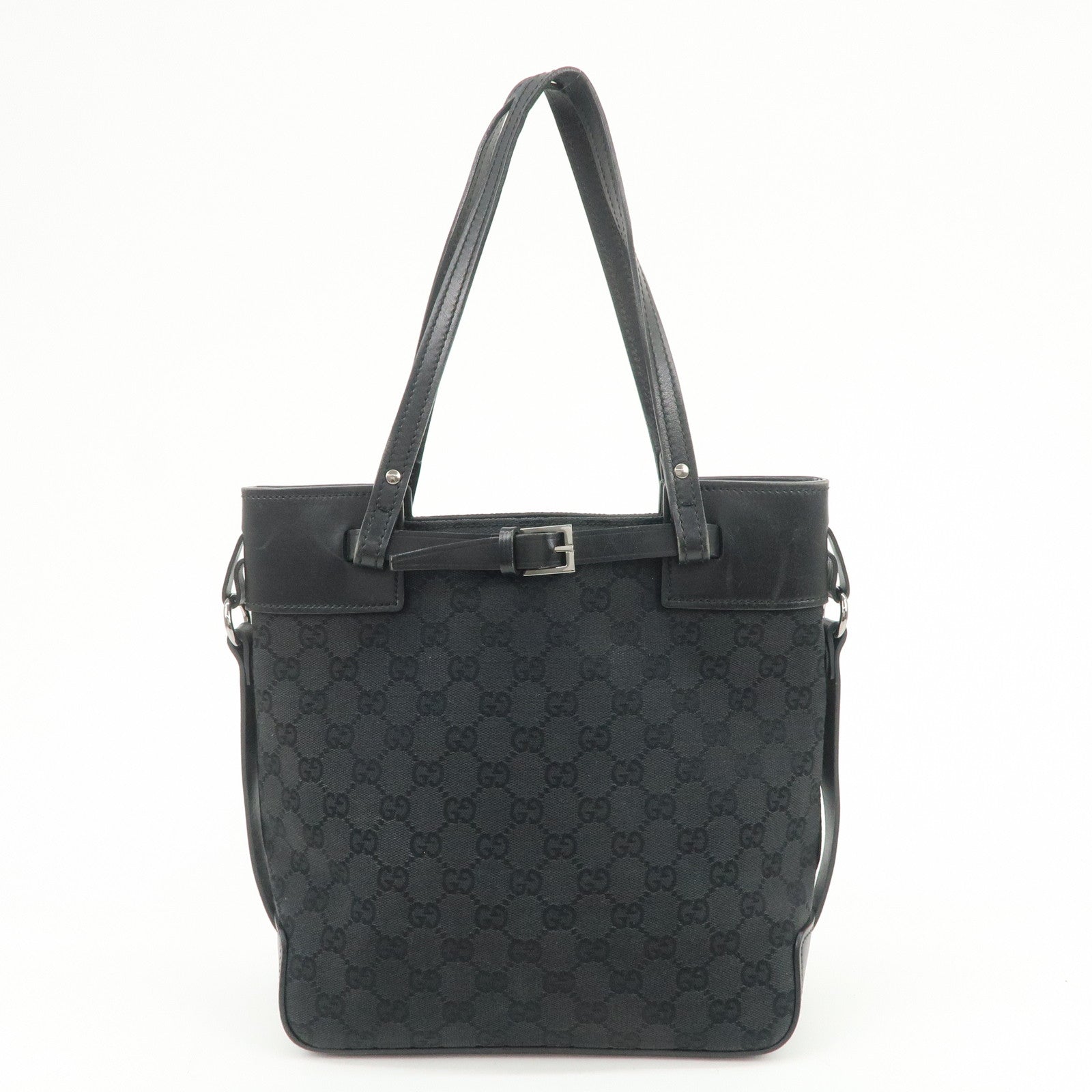 GUCCI GG Canvas Leather Tote Bag Hand Bag Shoulder Bag Black 107757