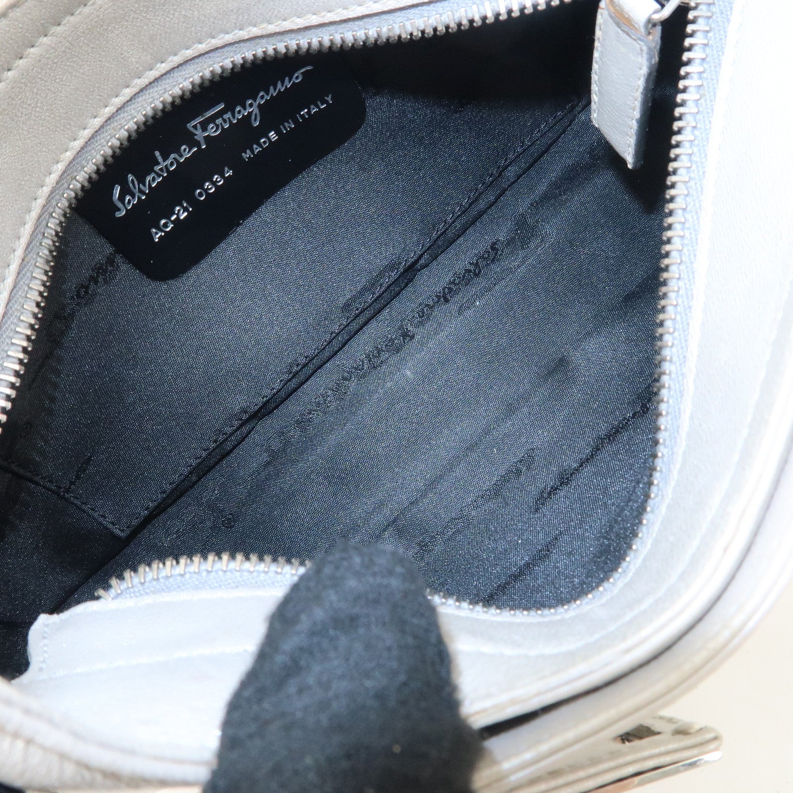 Ferragamo Gancini Leather Shoulder Bag Hand Bag Silver Used