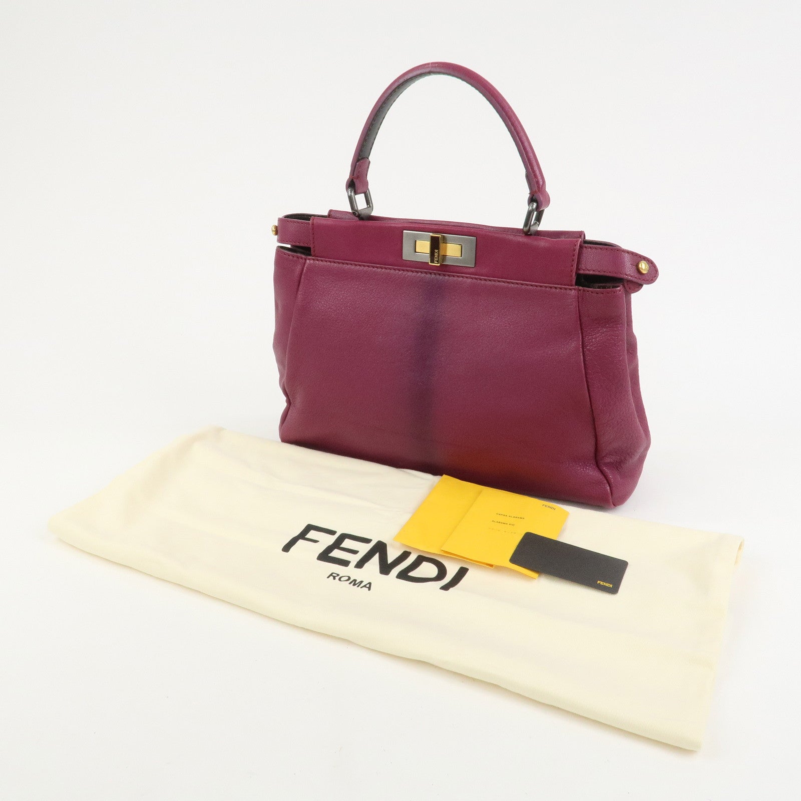 FENDI Peekaboo Leather 2Way Hand Bag Shoulder Bag Fuchsia 8BN226