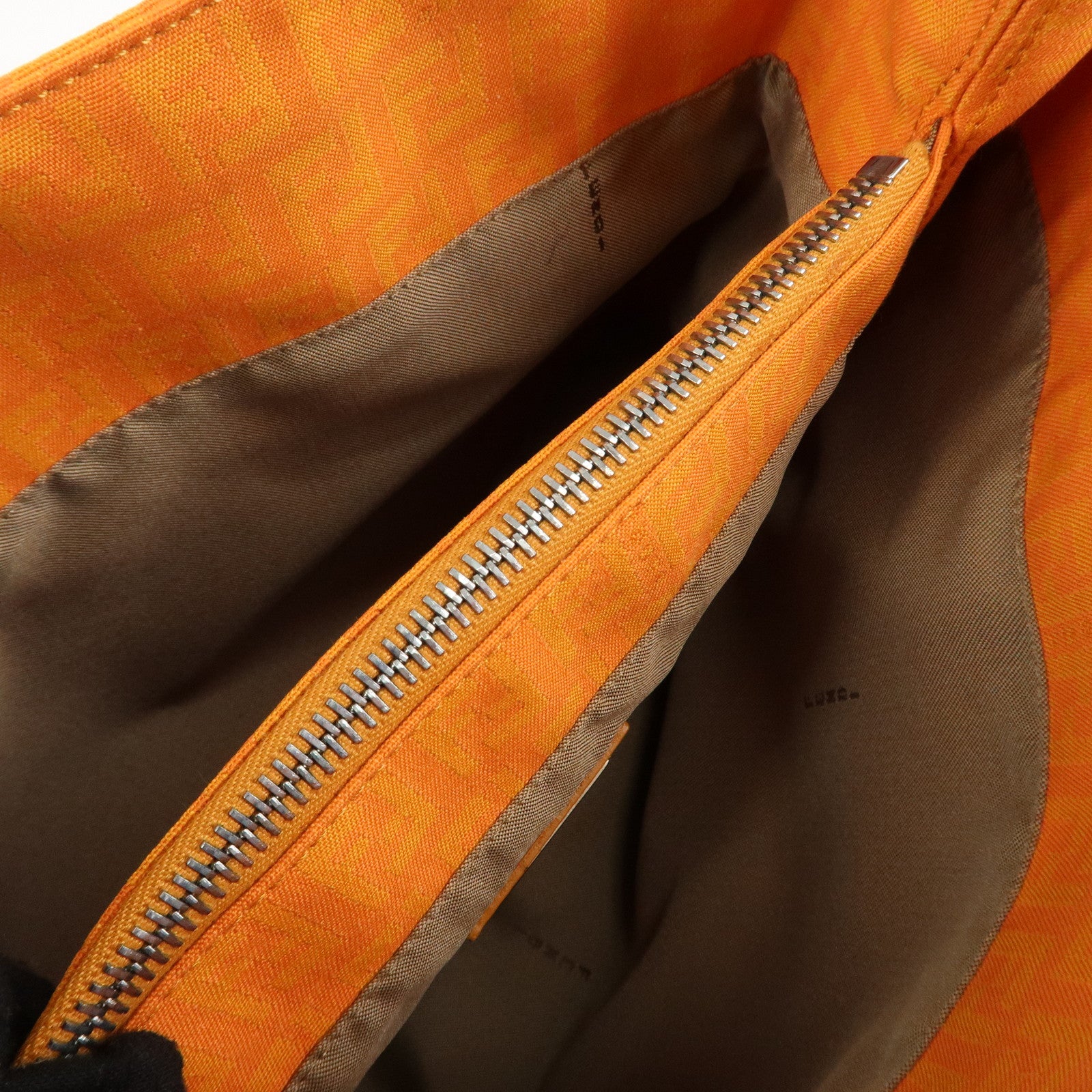 FENDI Zucchino Canvas Leather Hand Bag Tote Bag Orange 8BH072 Used