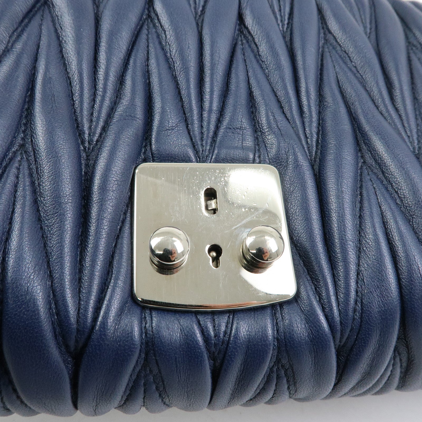 MIU MIU Matelasse Nappa Leather Shoulder Bag Chain Bag Navy