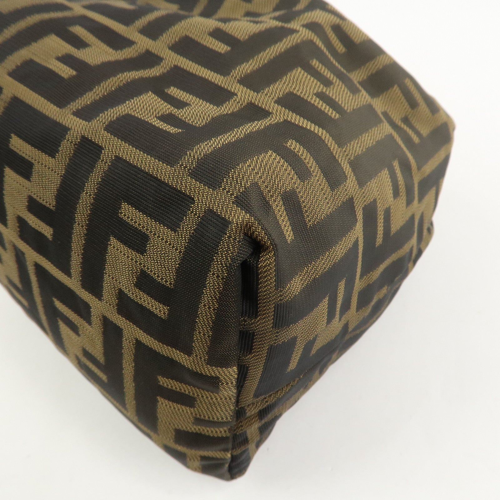 FENDI Zucca Canvas Leather Hand Bag Pouch Bag Brown Black 226540