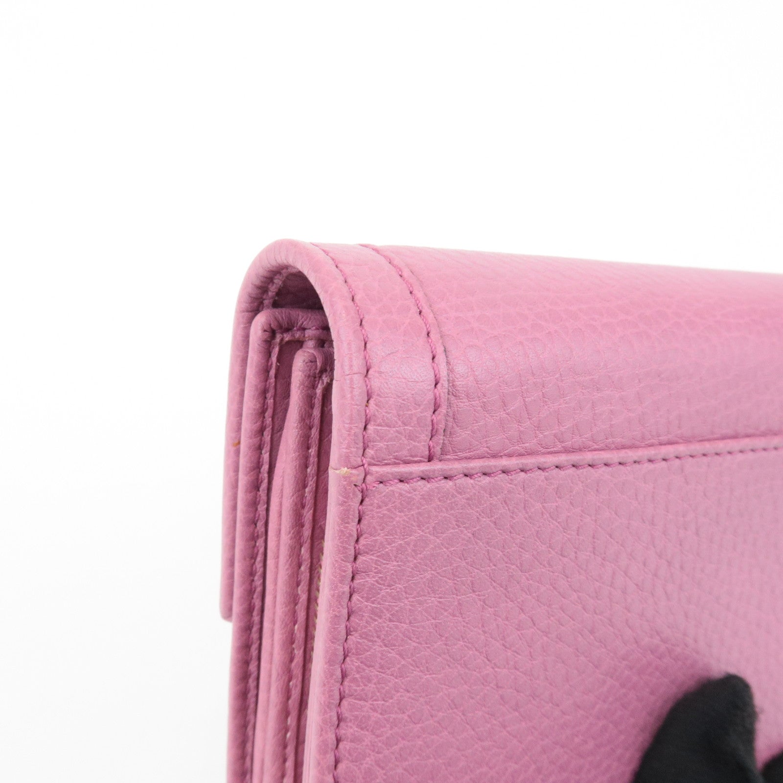 GUCCI Bamboo Leather Tri- Fold Wallet Pink 257017 Used