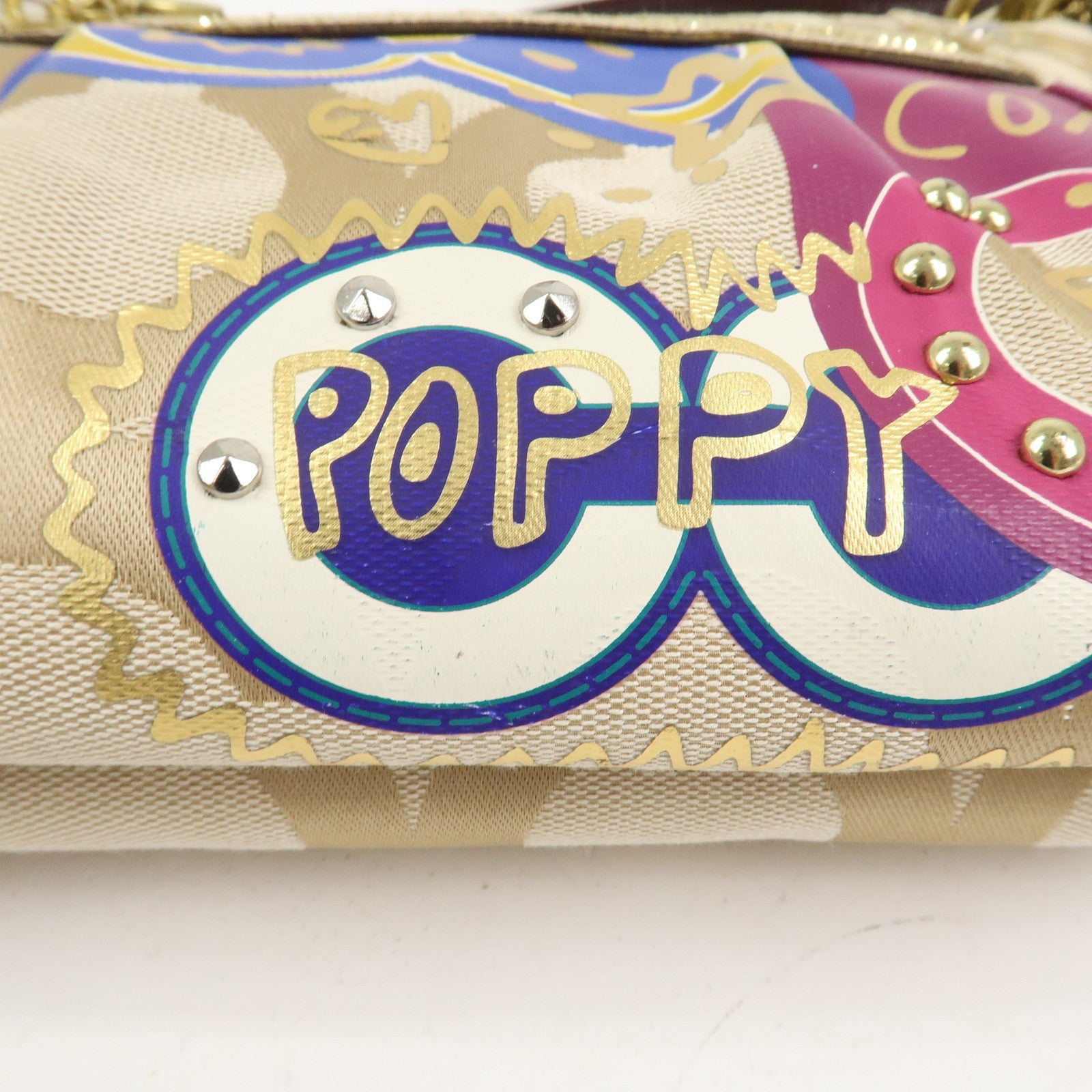 COACH POPPY Canvas Patent Leather 2Way Shoulder Bag Hand Bag Beige