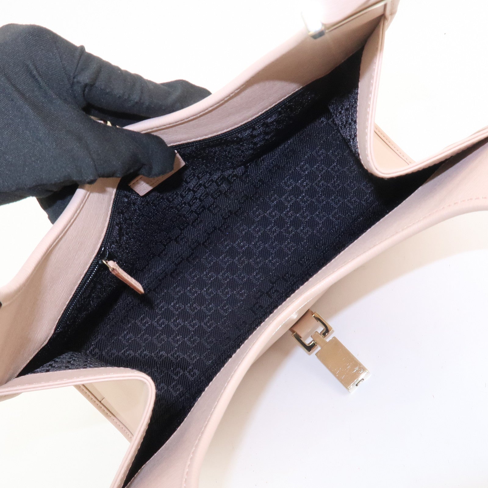 GUCCI Jackie Logo Leather Shoulder Bag Hand Bag Pink 002.1067