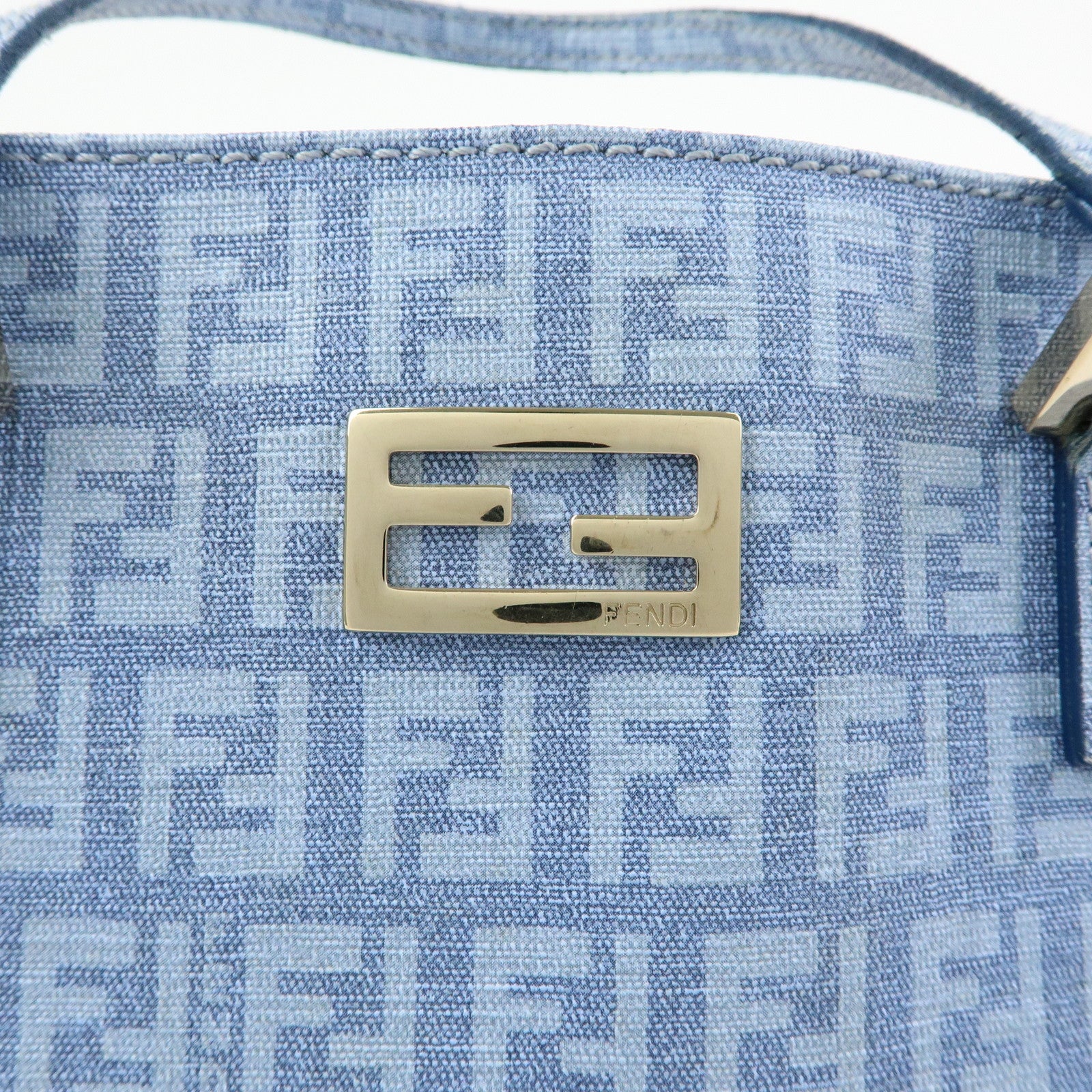 FENDI Logo Zucchino PVC Hand Bag Tote Bag Light Blue 8BH132