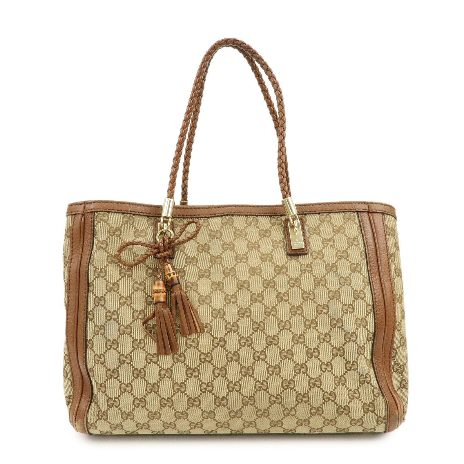 GUCCI Bamboo GG Canvas Leather Tote Bag Hand Bag Brown 269945