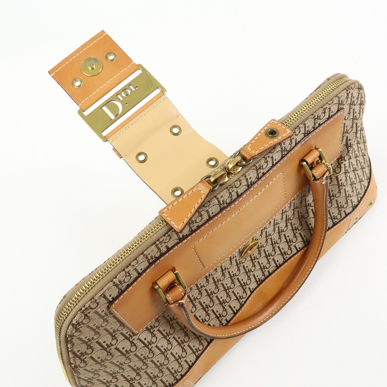 Christian Dior Trotter Street Chic Canvas Leather Hand Bag Camel