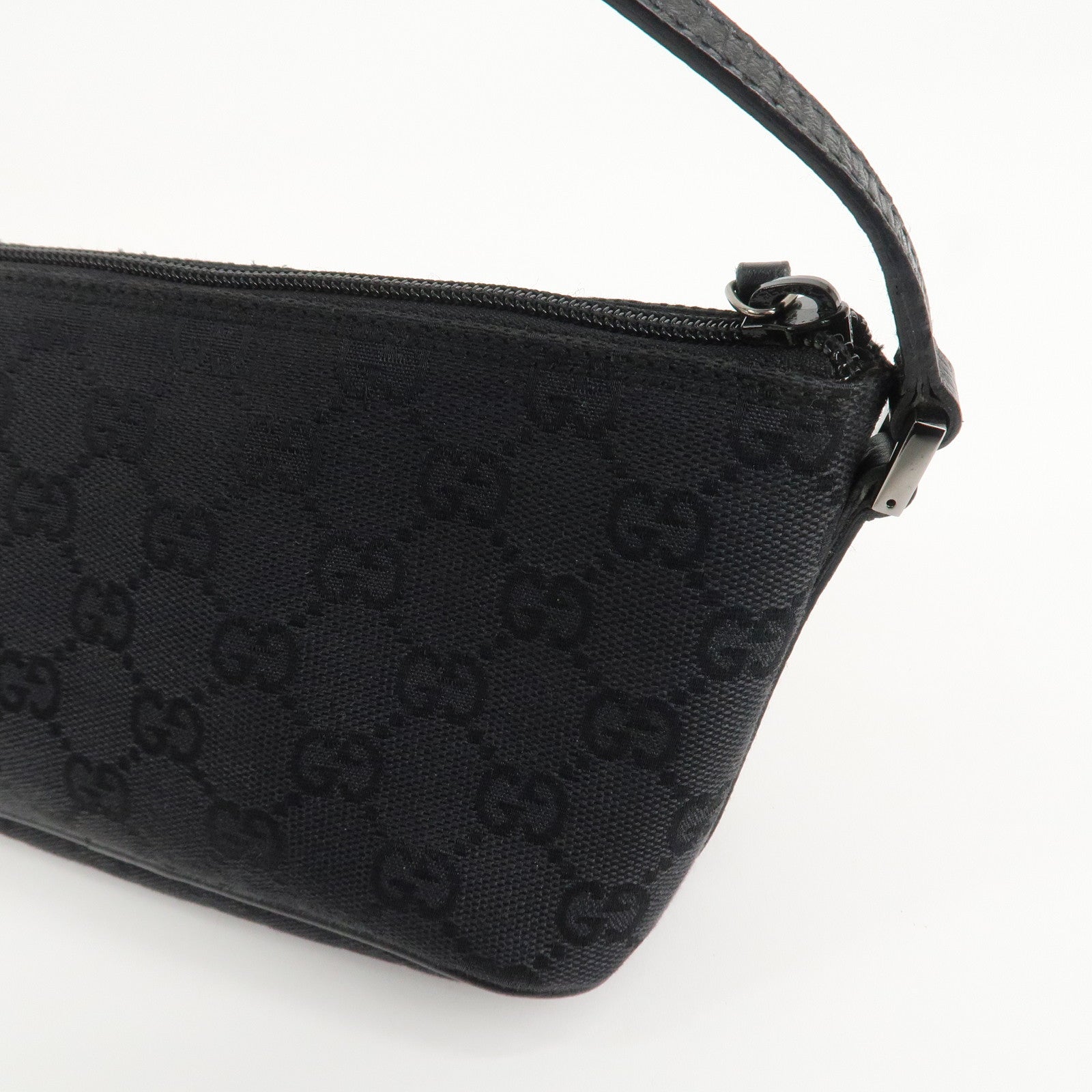 GUCCI Boat Bag GG Canvas Leather Hand Bag Black 07198