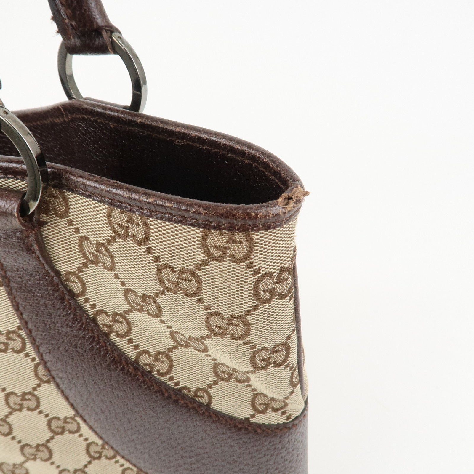 GUCCI GG Monogram Canvas Leather Tote Bag Shoulder Bag Brown 113016