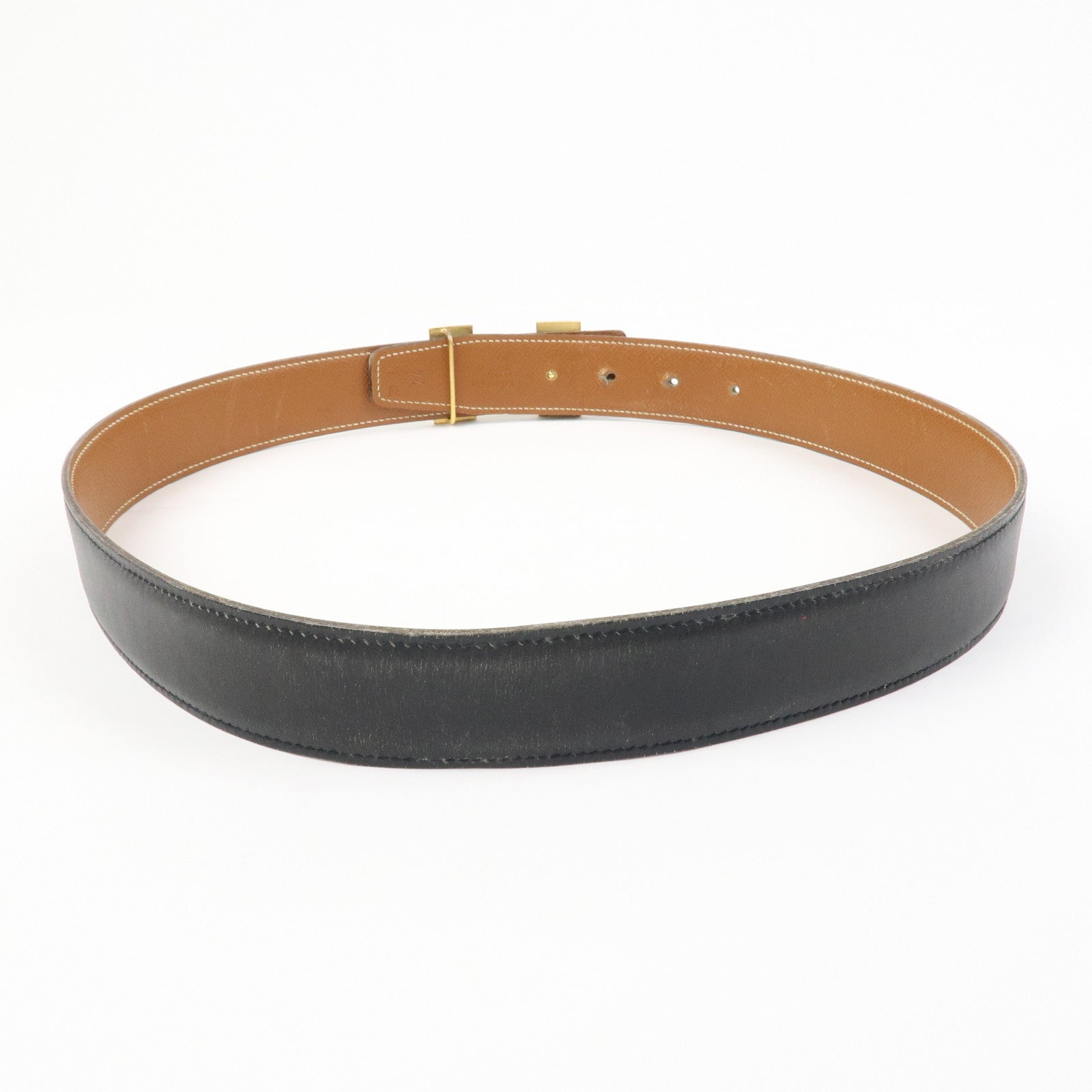 HERMES Leather H Buckle Reversible Constance Belt C Stamped