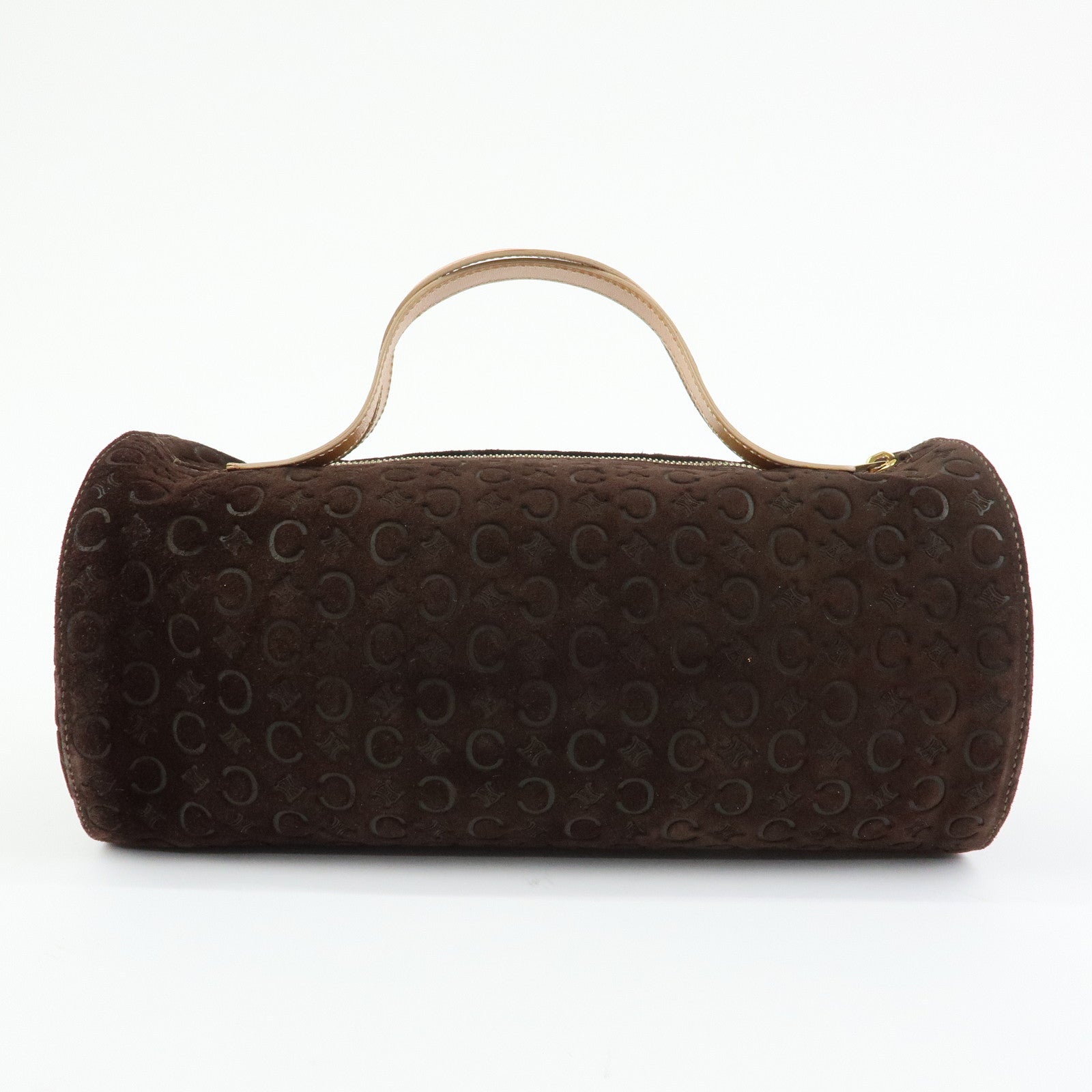 CELINE C Macadam Suede Leather Hand Bag Drum Bag Dark Brown