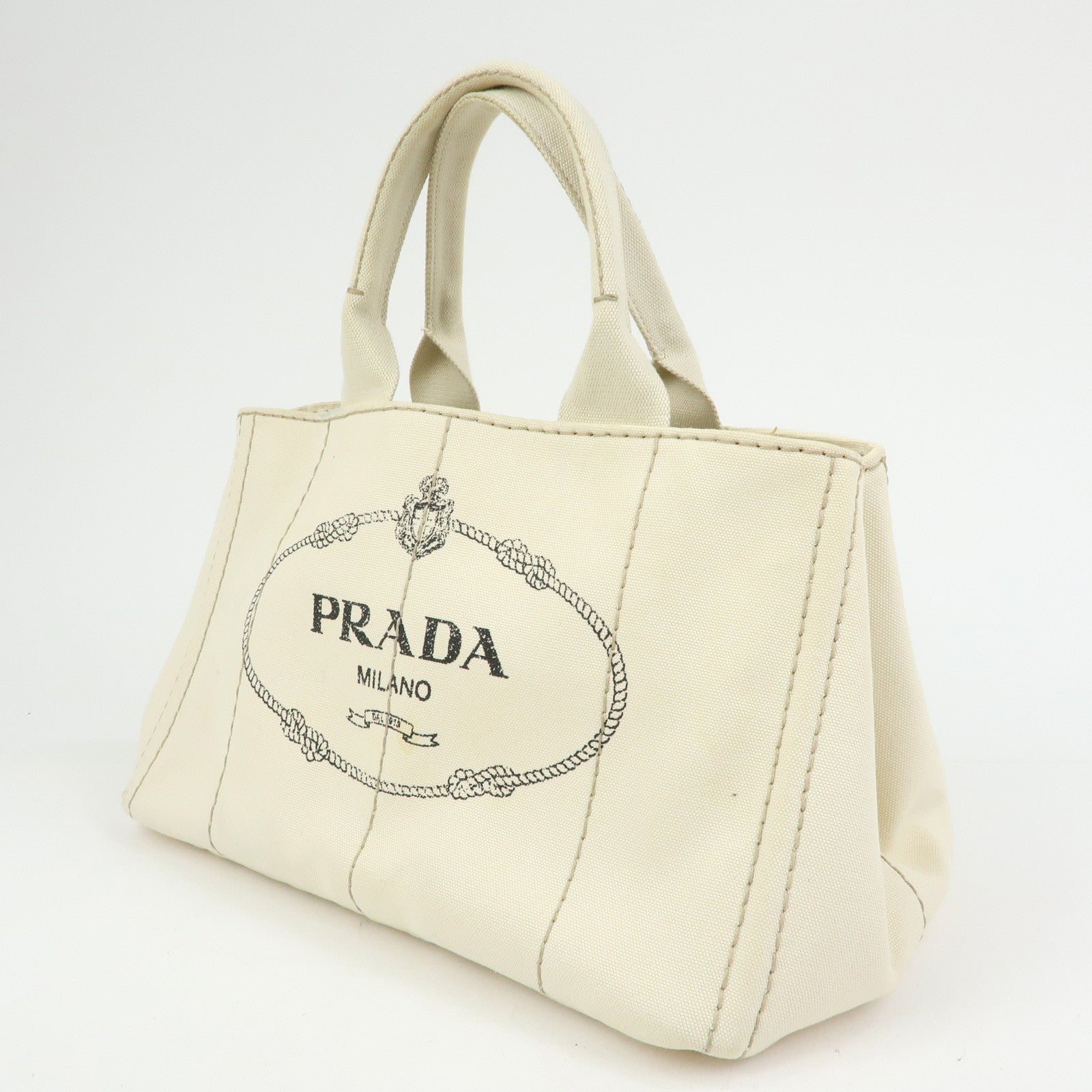 PRADA Canapa Canvas 2Way Bag Tote Bag Hand Bag White BN1877