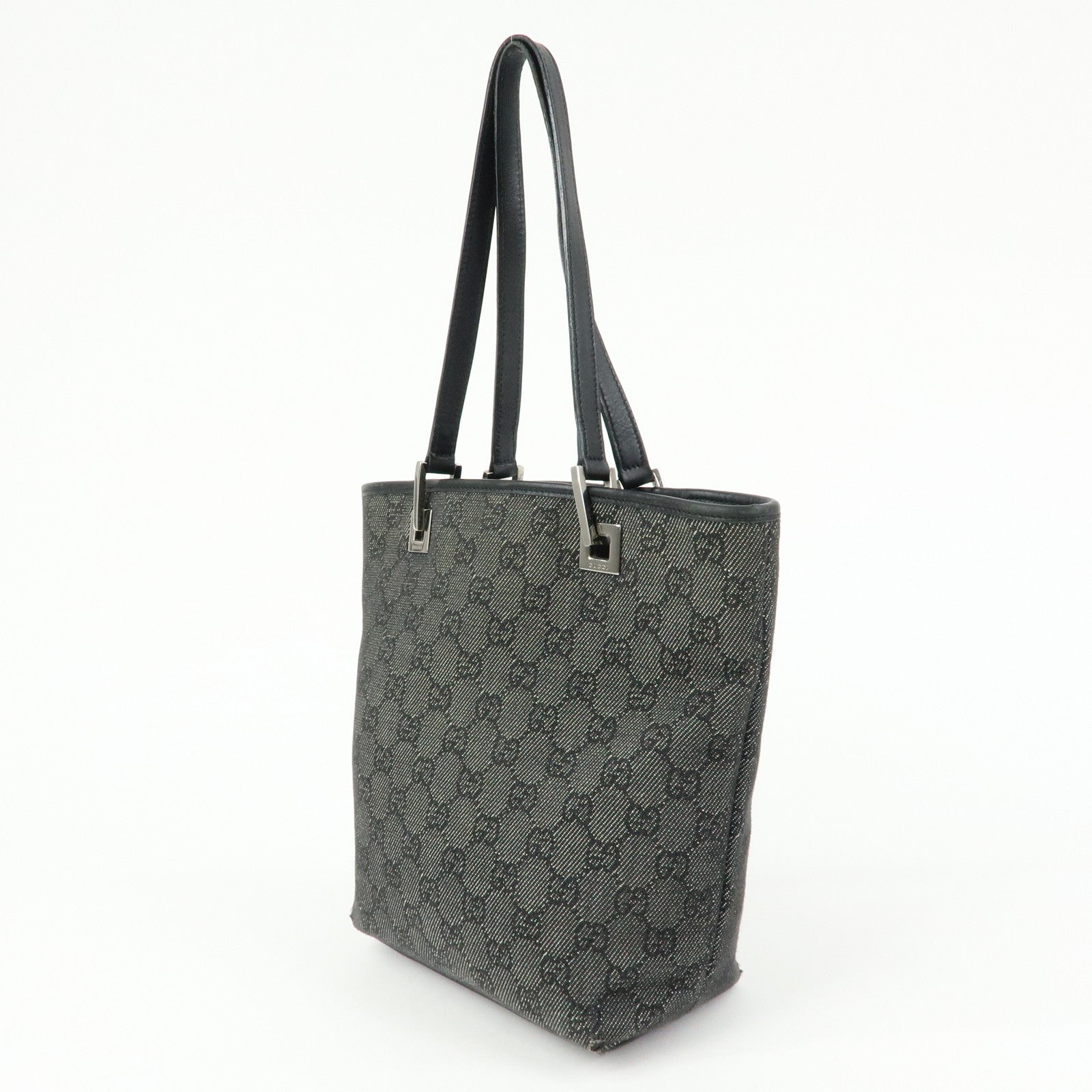 GUCCI GG Denim Leather Tote Bag Shoulder Bag Black 31244