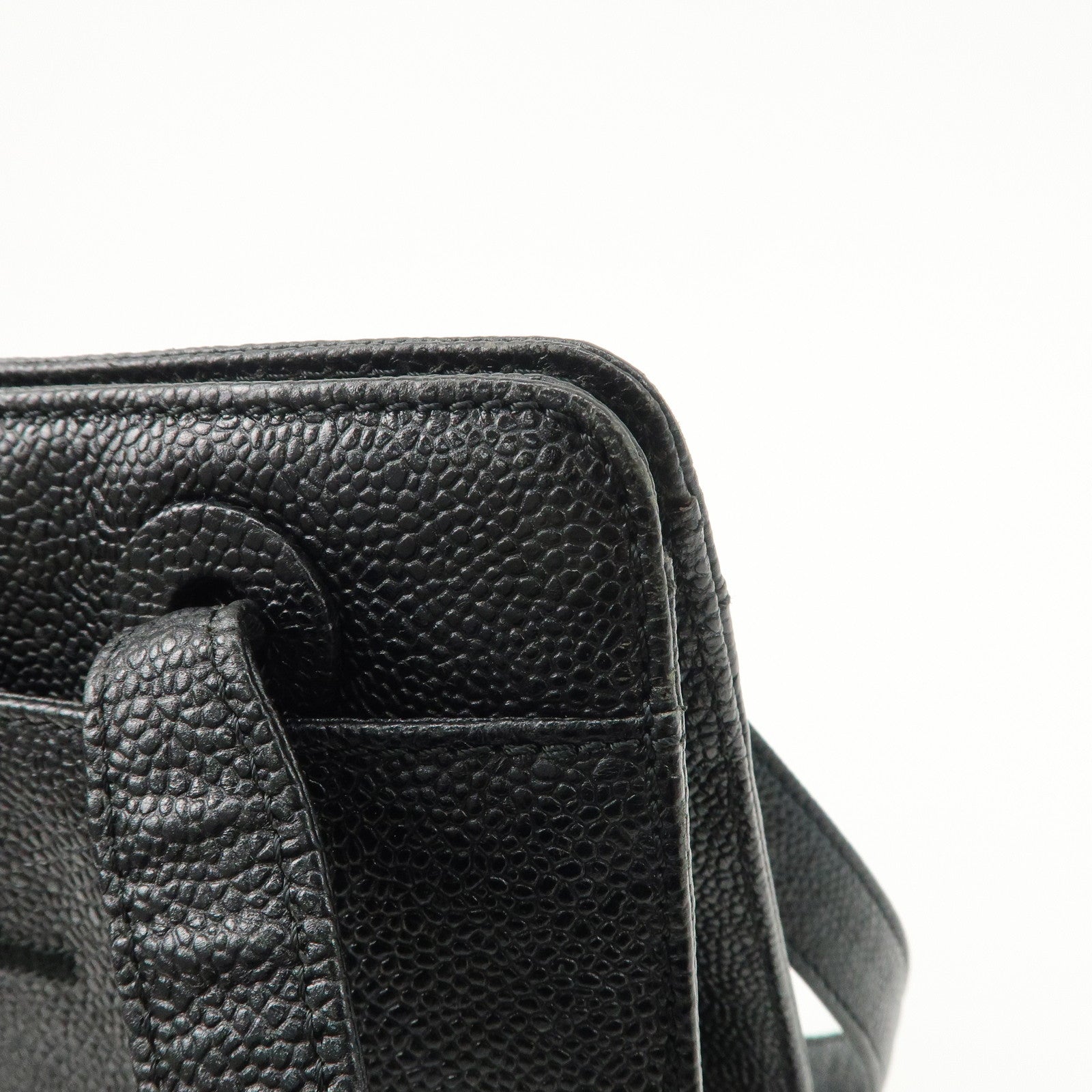 CHANEL Caviarskin Tote Bag Shoulder Bag Black Gold HDW Used