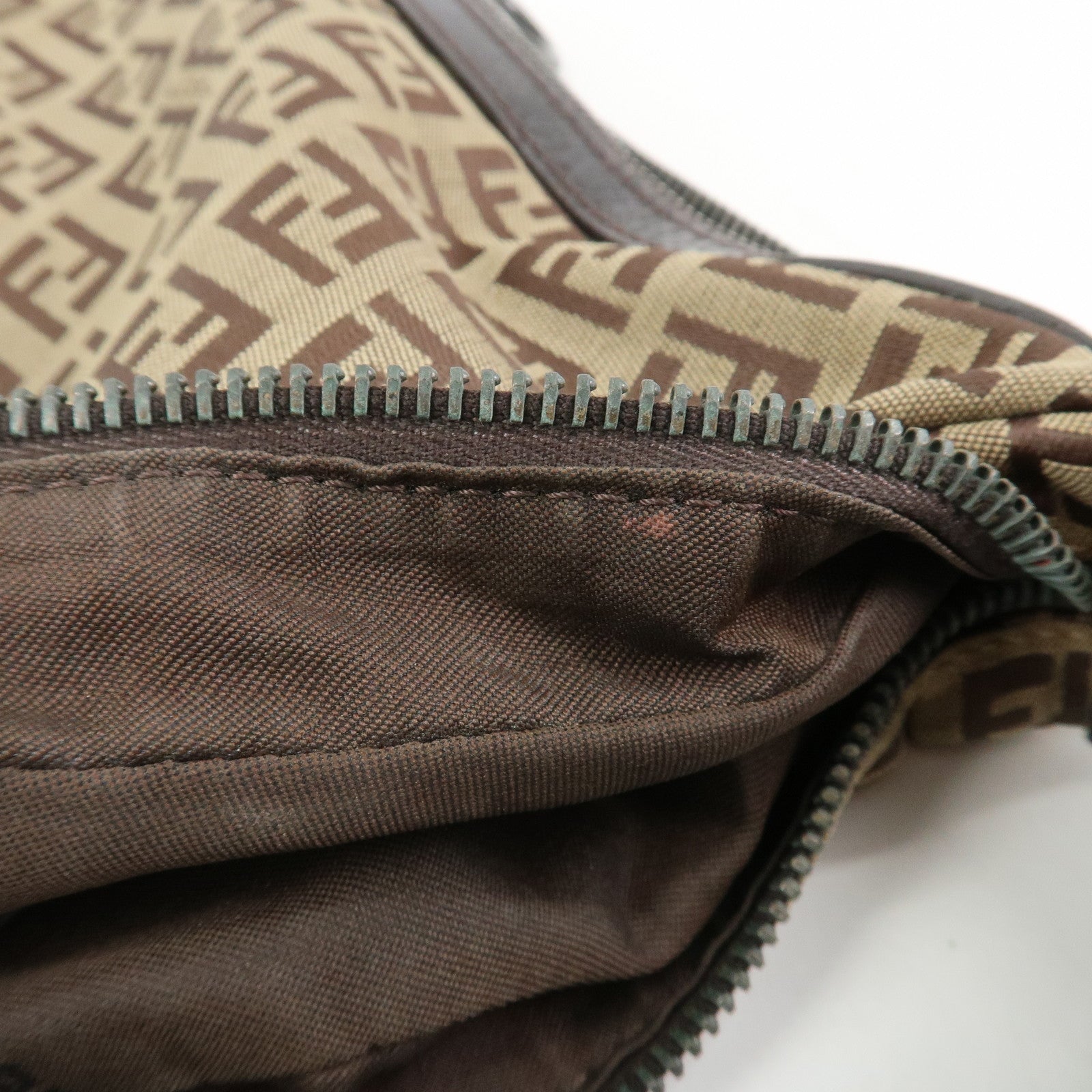 FENDI Zucchino Canvas Leather Shoulder Bag Hand Bag Brown