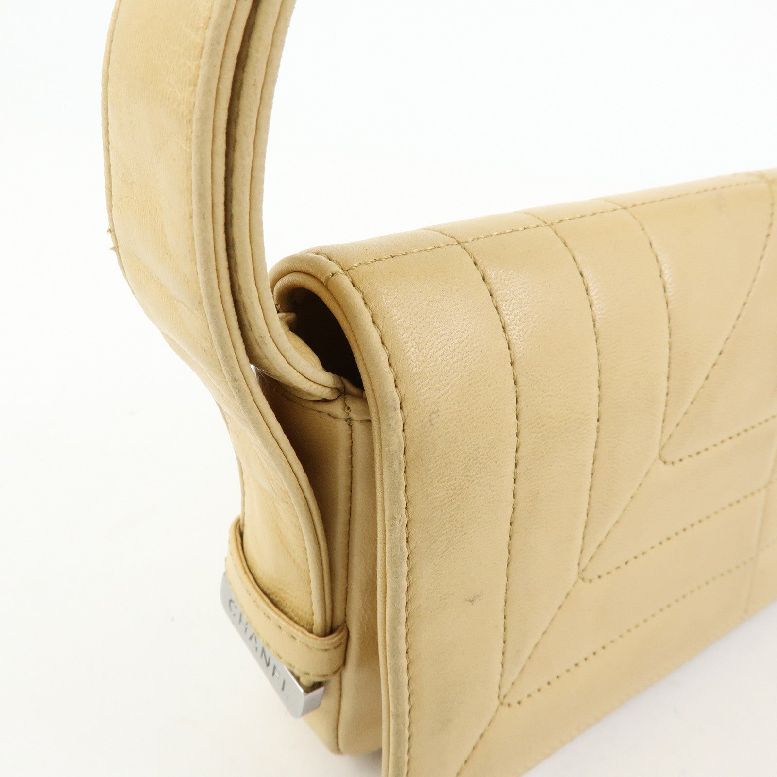 CHANEL Lamb Skin Shoulder Bag Hand Bag Beige