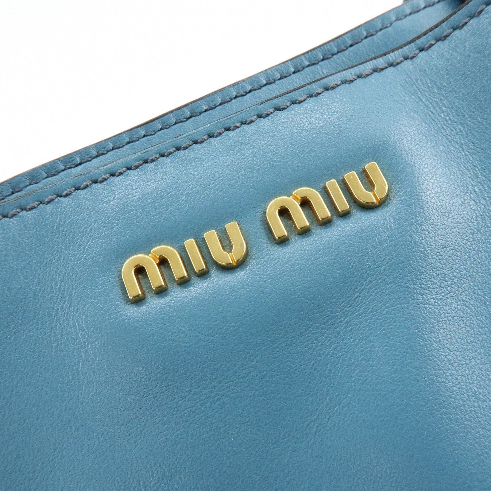 MIU MIU Soft Calf Leather Tote Bag Shoulder Hand Bag Blue R1914S