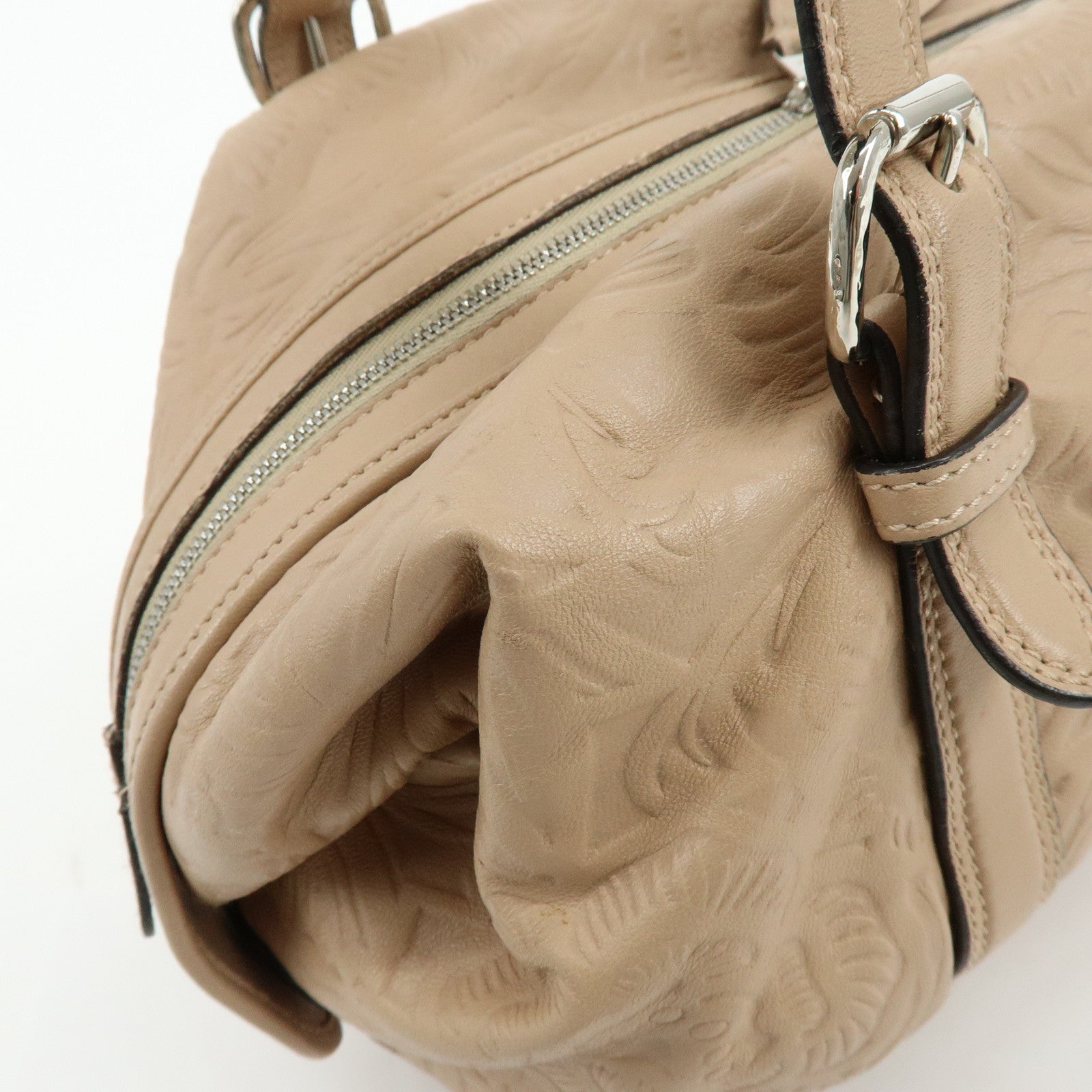 LOEWE Anagram Leather Mini Boston Bag Tote Hand Shoulder Bag Beige