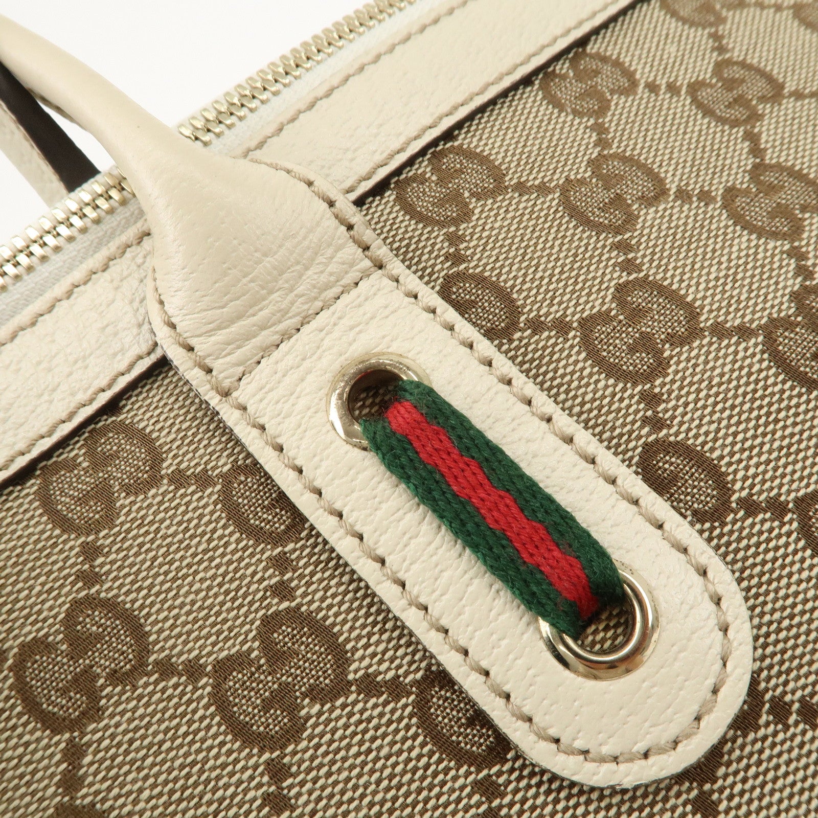 GUCCI Princy Sherry GG Canvas Leather Tote Bag Beige Ivory 177052 Used