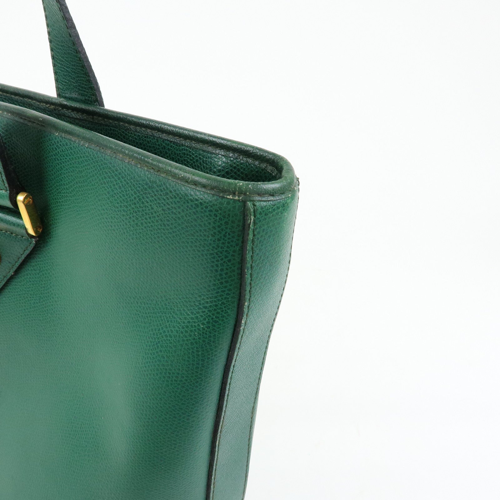 SAINT LAURENT PARIS Y Line Leather Studs Tote Shoulder Bag Green