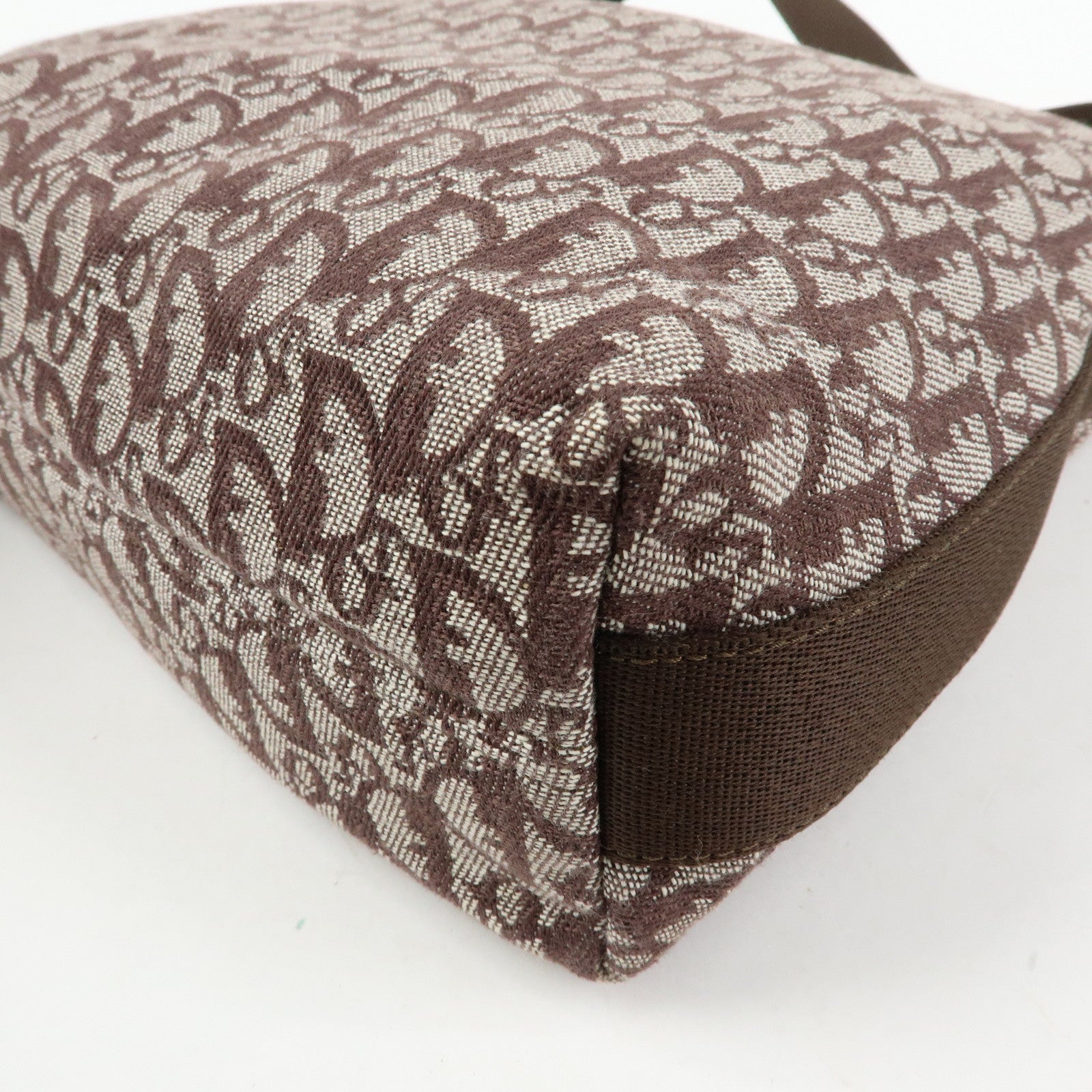 Christian Dior Trotter Jacquard Leather Shoulder Bag Brown