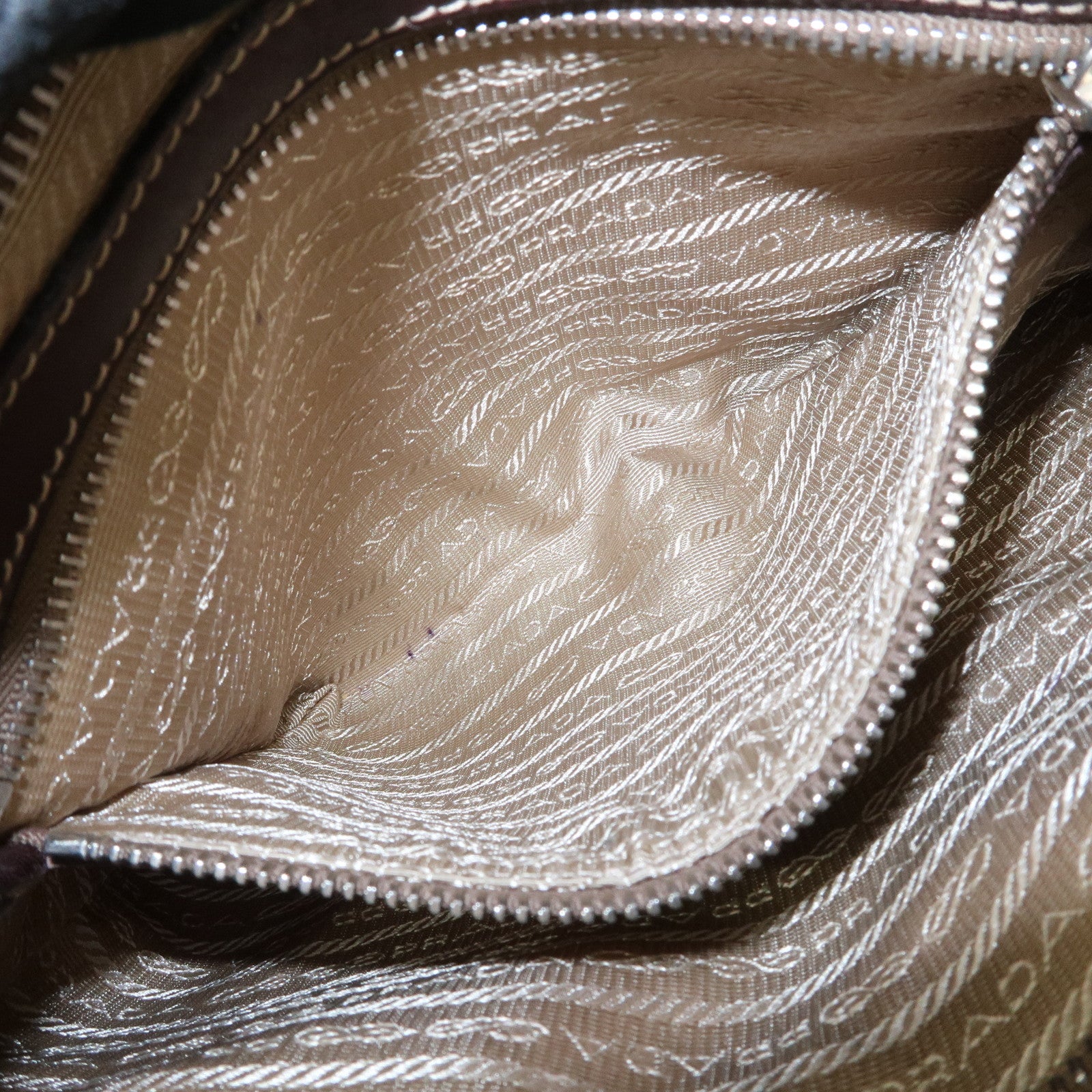 PRADA Logo Jacquard Leather Shoulder Bag Beige Brown BT0537